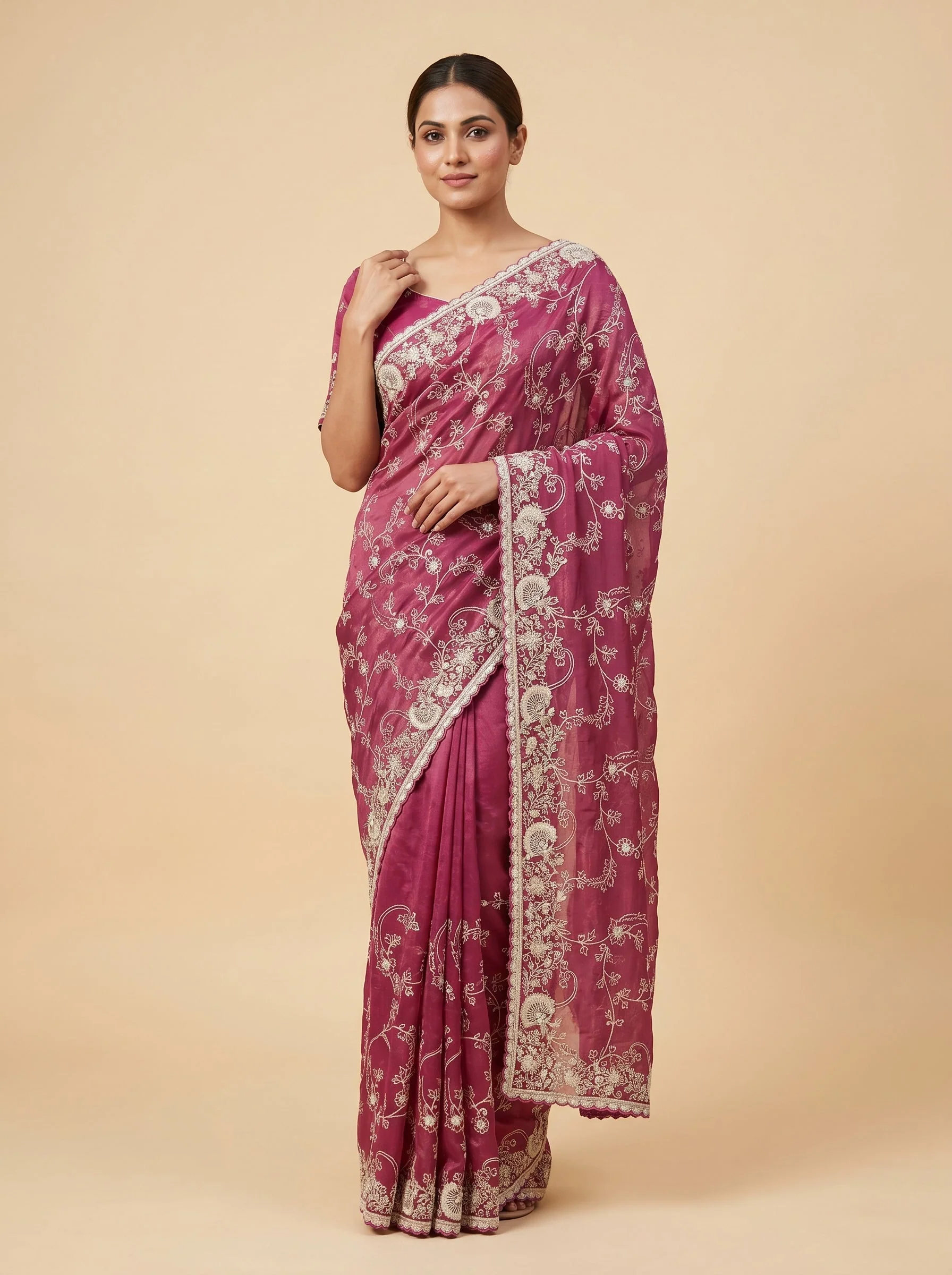 Wine Luxe Embellishment Embroidered Saree