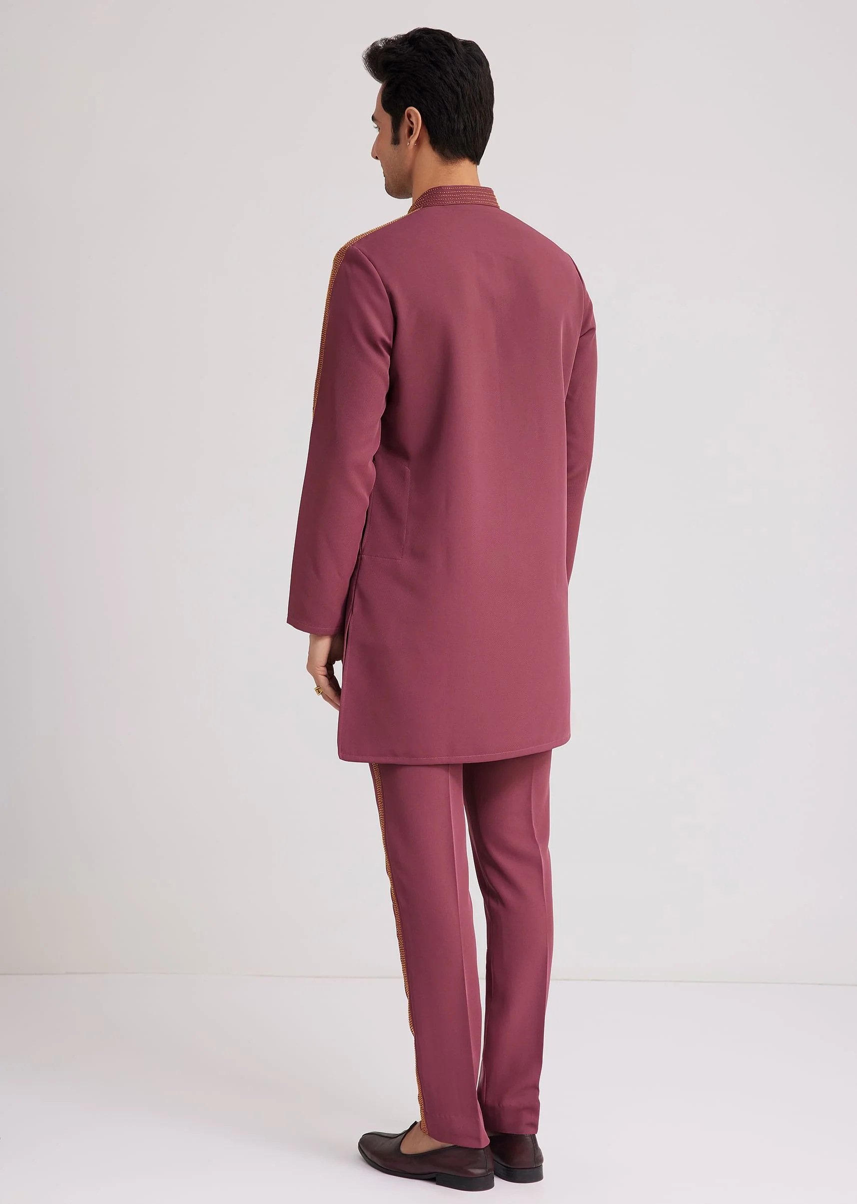 Wine Lycra Kurta Set With Glass Bead Embellishments - Image 5