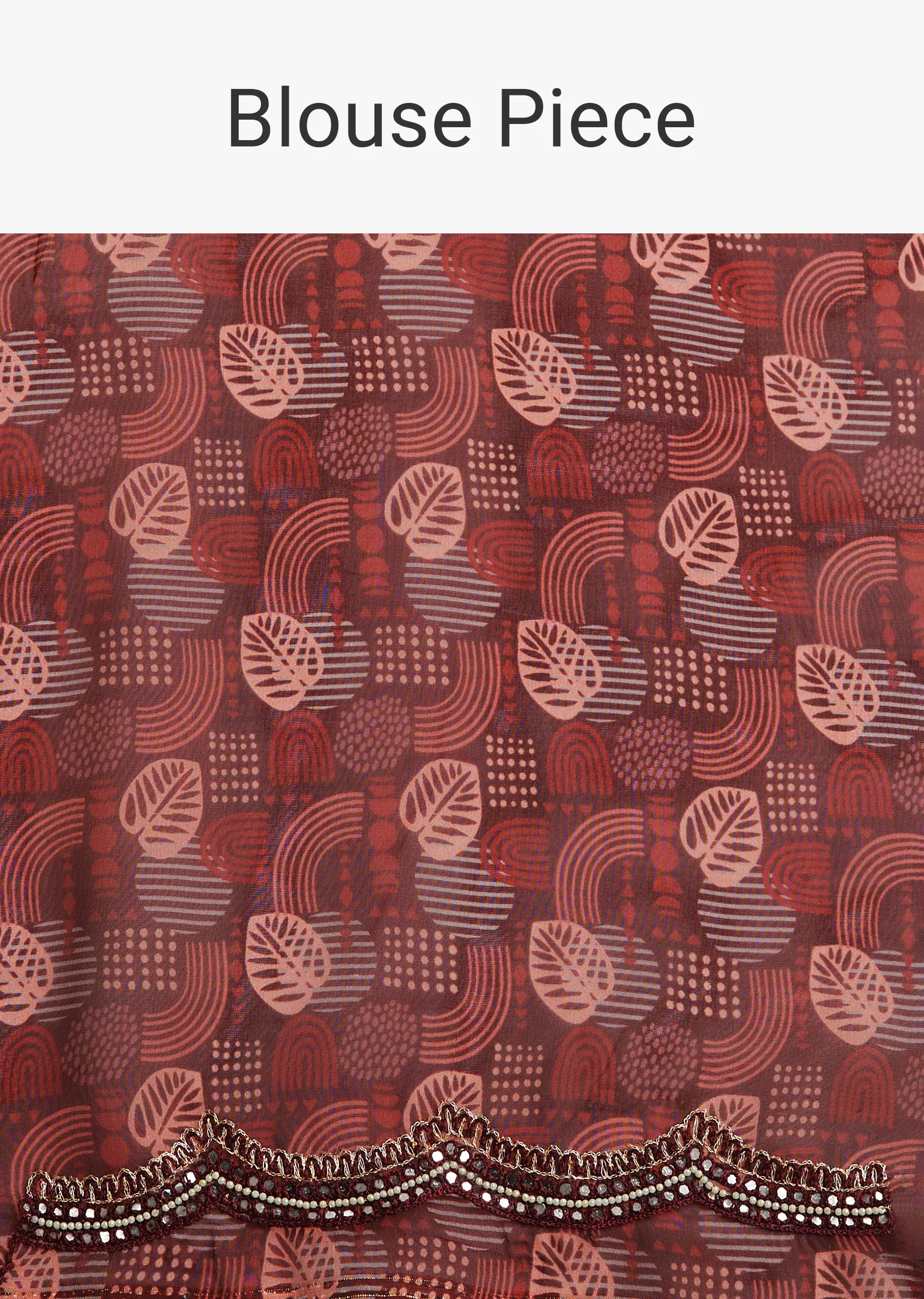 Wine Organza Leaf Printed Saree With Unstitched Blouse - Image 10