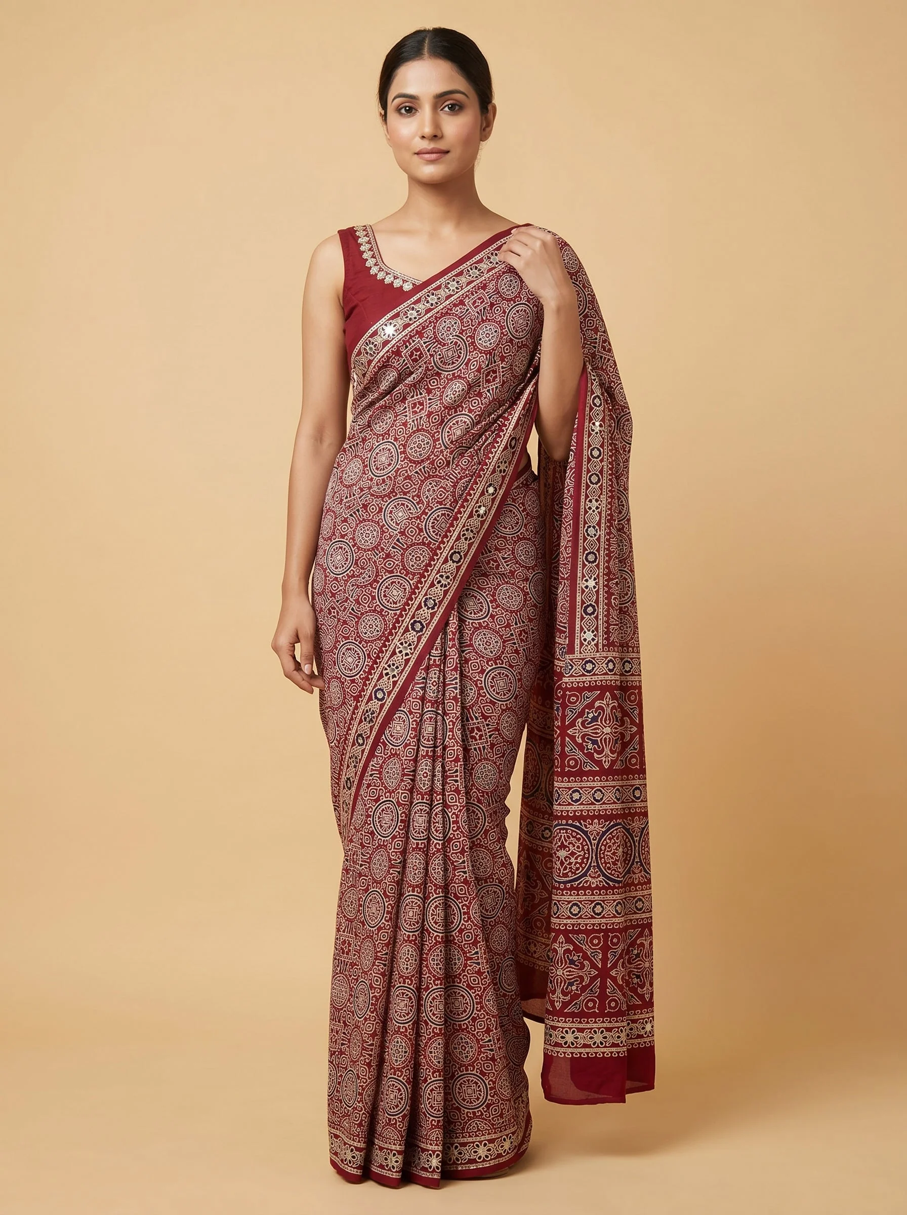 Wine Printed Saree