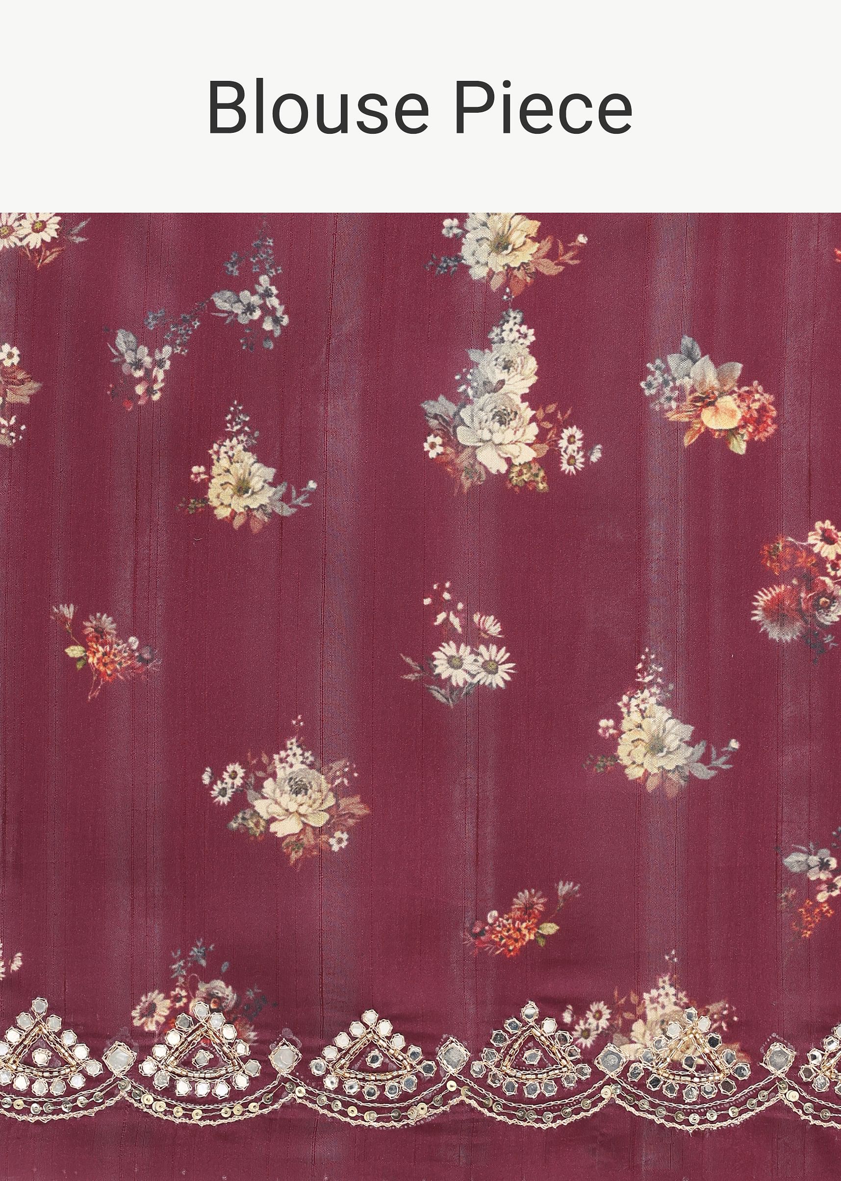 Wine Printed Tussar Silk Saree With Unstitched Blouse Piece - Image 10