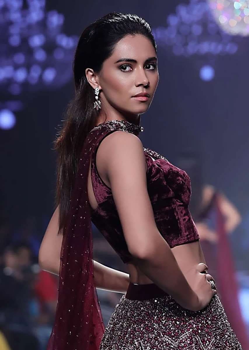 Wine Purple Blouse In Velvet With Plunging V Neckline, Cut Out Detail And Cut Dana Work - Image 3