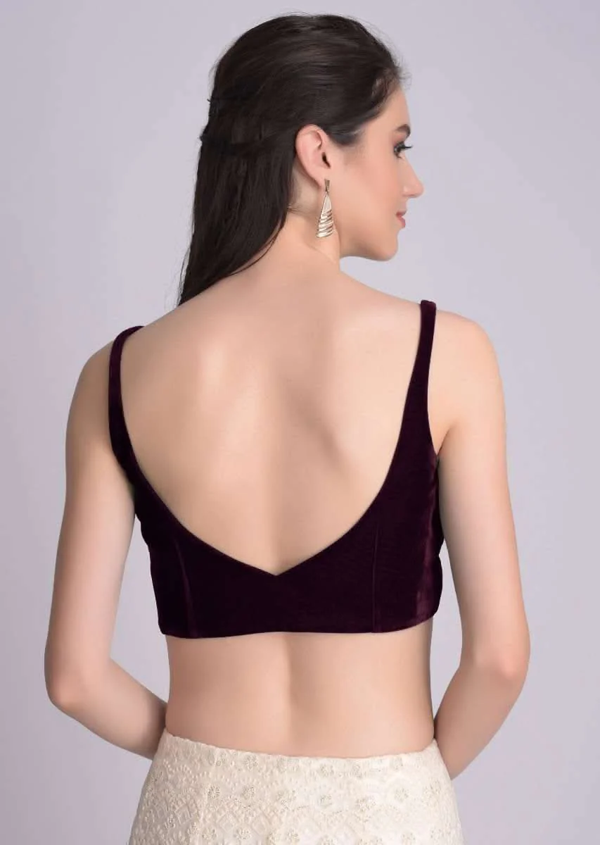 Wine Sleeveless Blouse With Leaf Shaped Neckline - Image 4