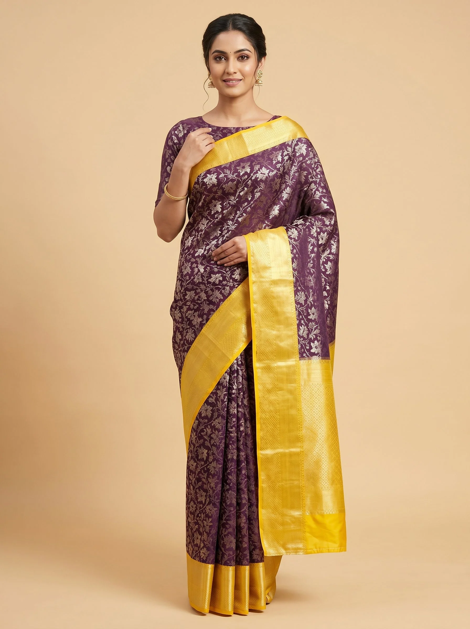 Wine Velvet Glow Handloom Saree