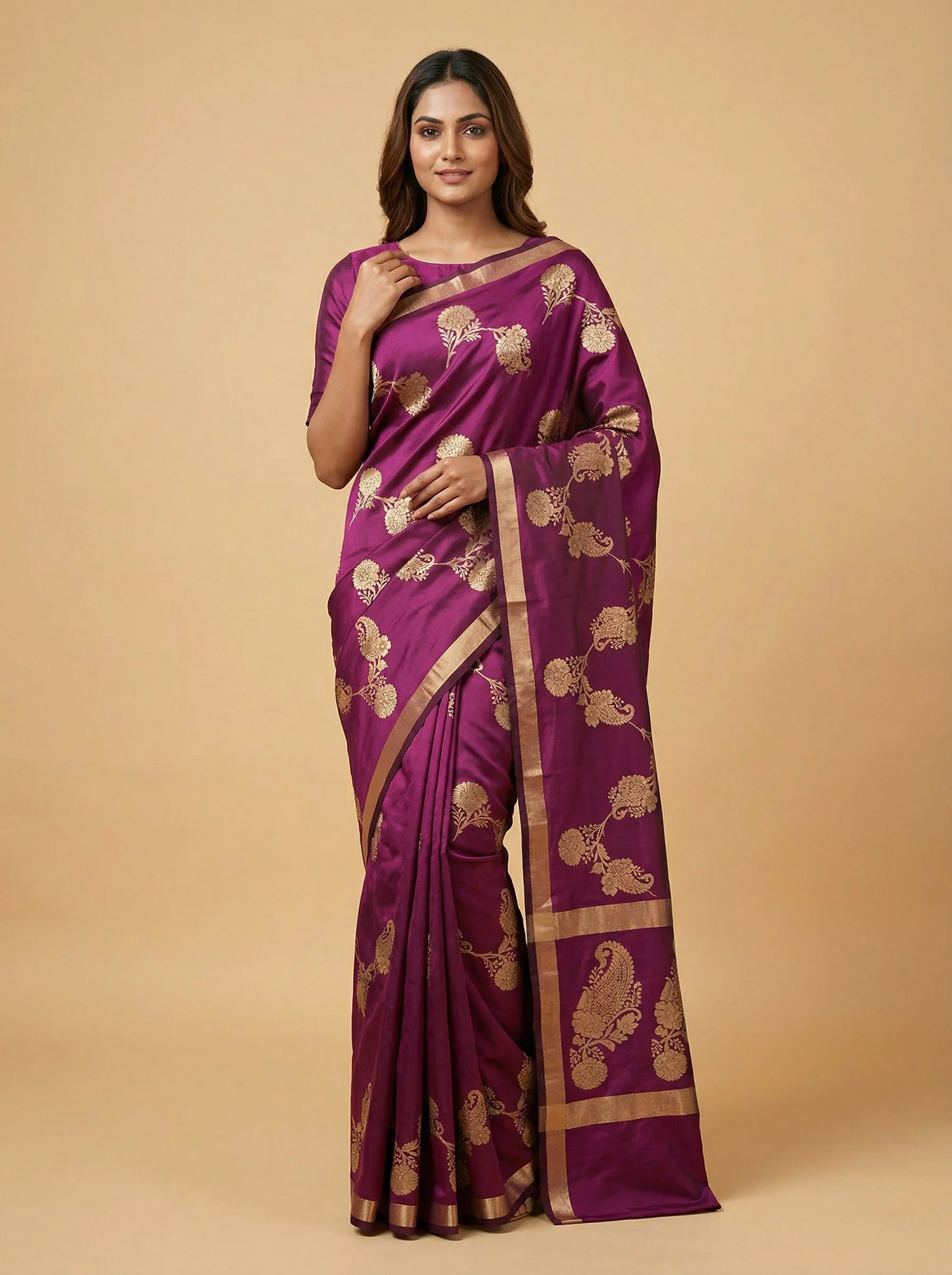 Wine Velvety Handloom Saree