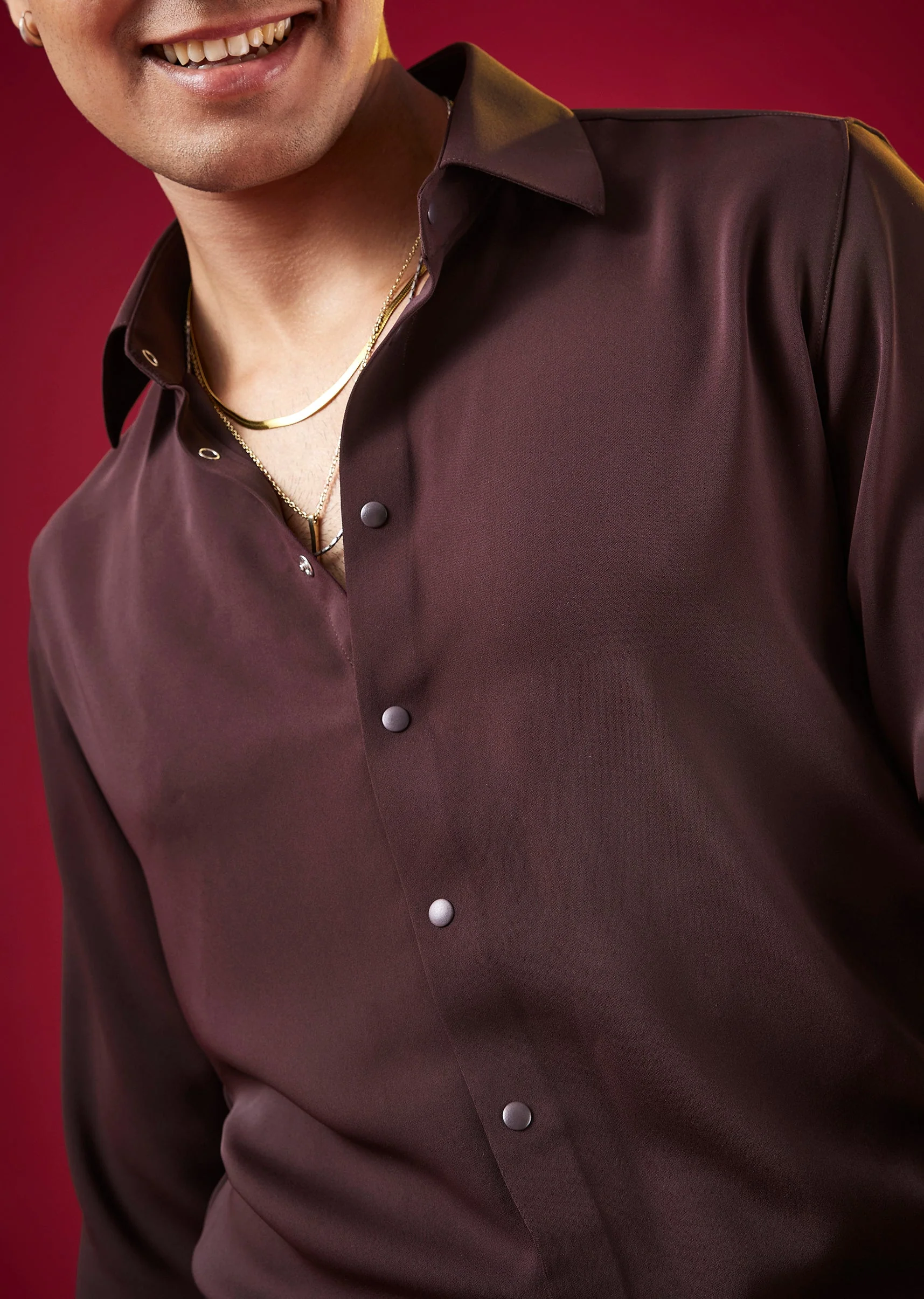 Wine Viscose Button Front Mens Shirt - Image 2