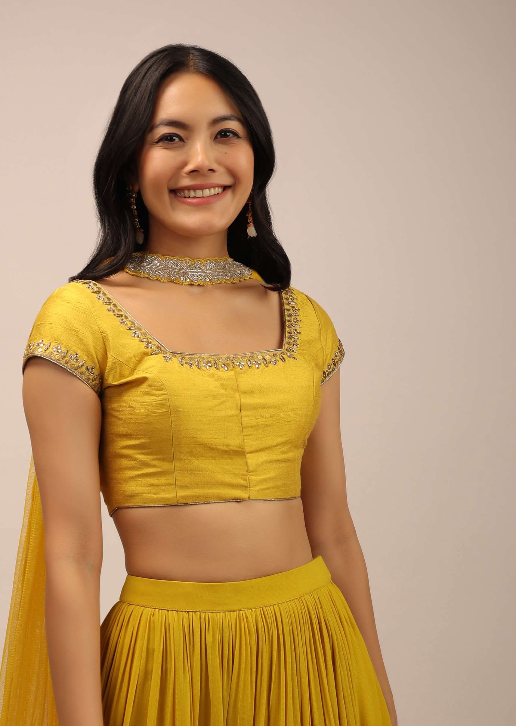 Yellow Blouse With Sequins, Stone And zardosi Work On The Neckline - Image 4