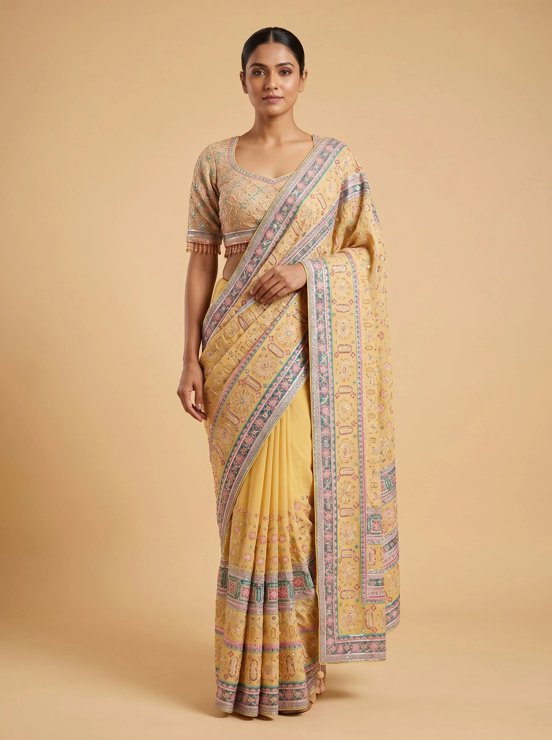 Yellow Bright Radiance Embroidered Saree
