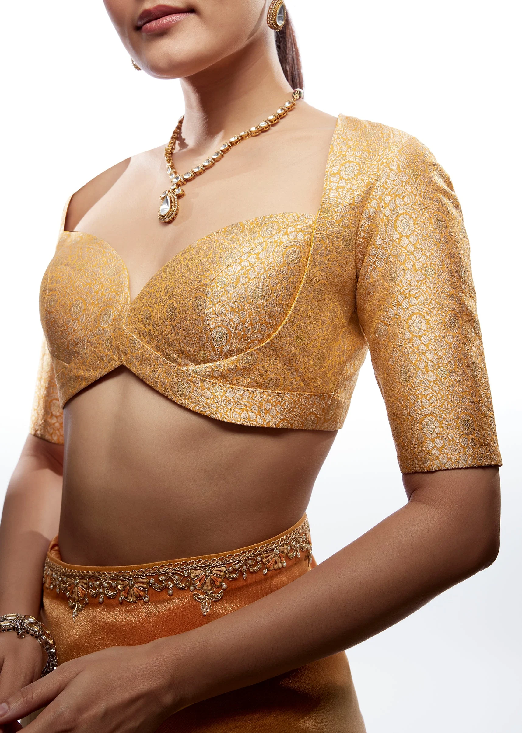 Yellow Brocade Sweetheart Blouse - Image 2