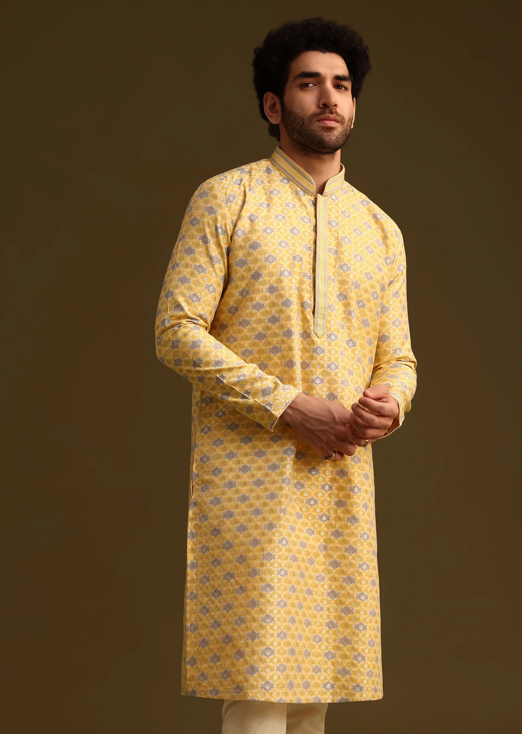 Yellow Butti Work Kurta And Pyjama - Image 4