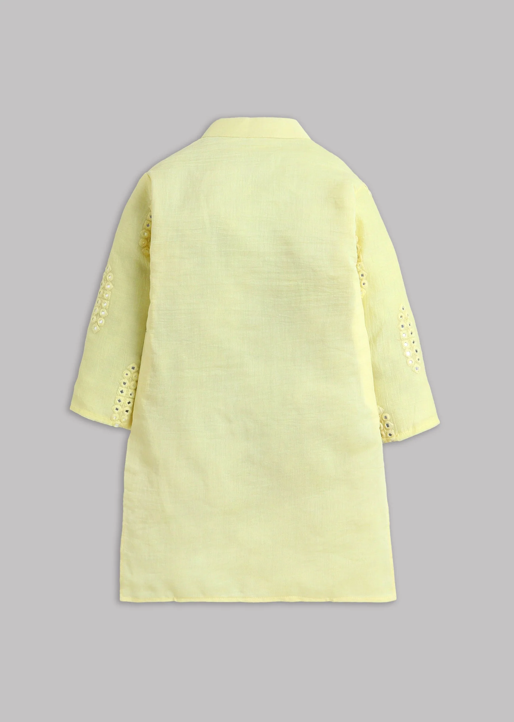 Yellow Chanderi Kurta Set With Embroidery - Image 3