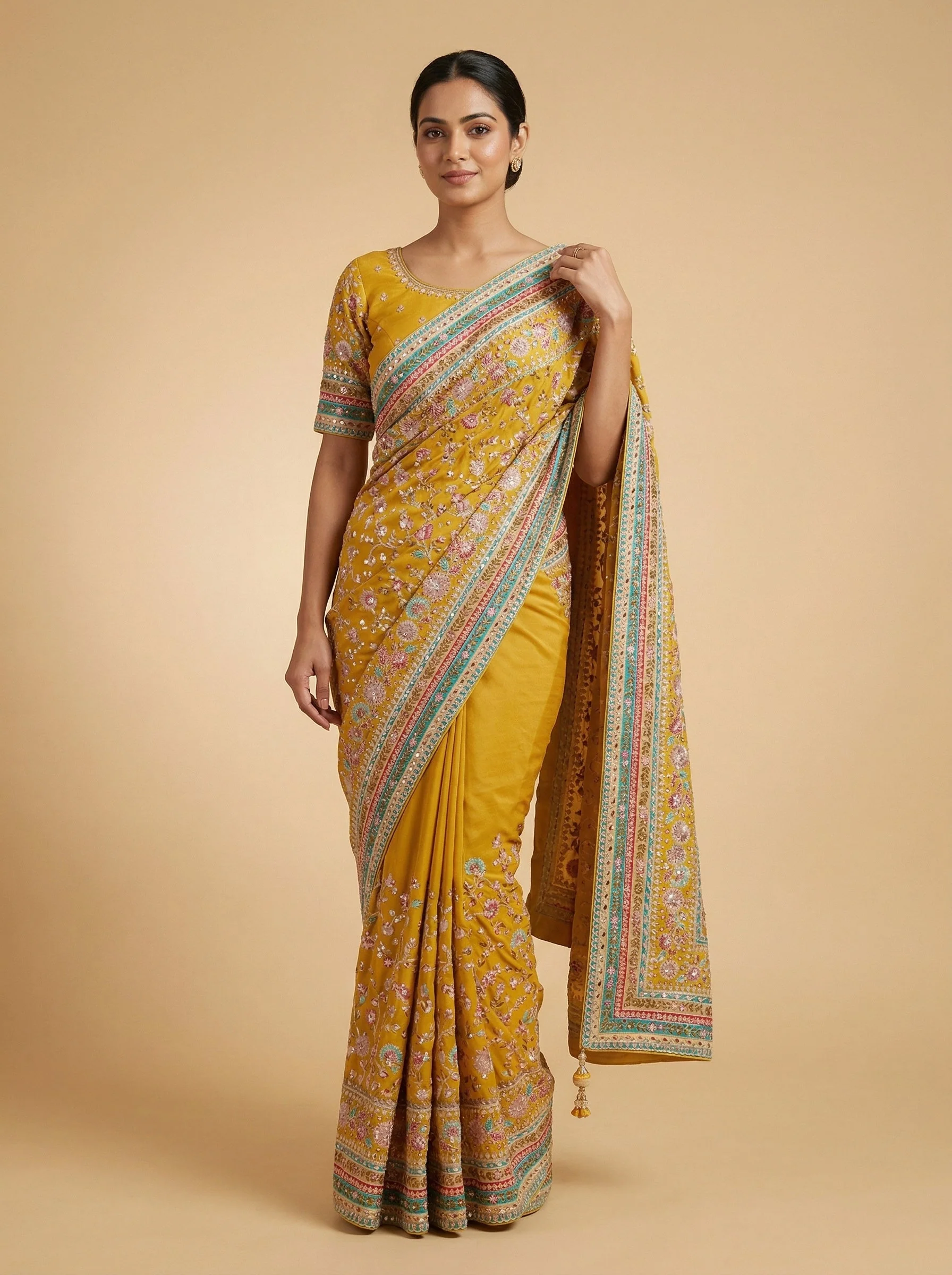 Yellow Cheerful Embroidered Saree