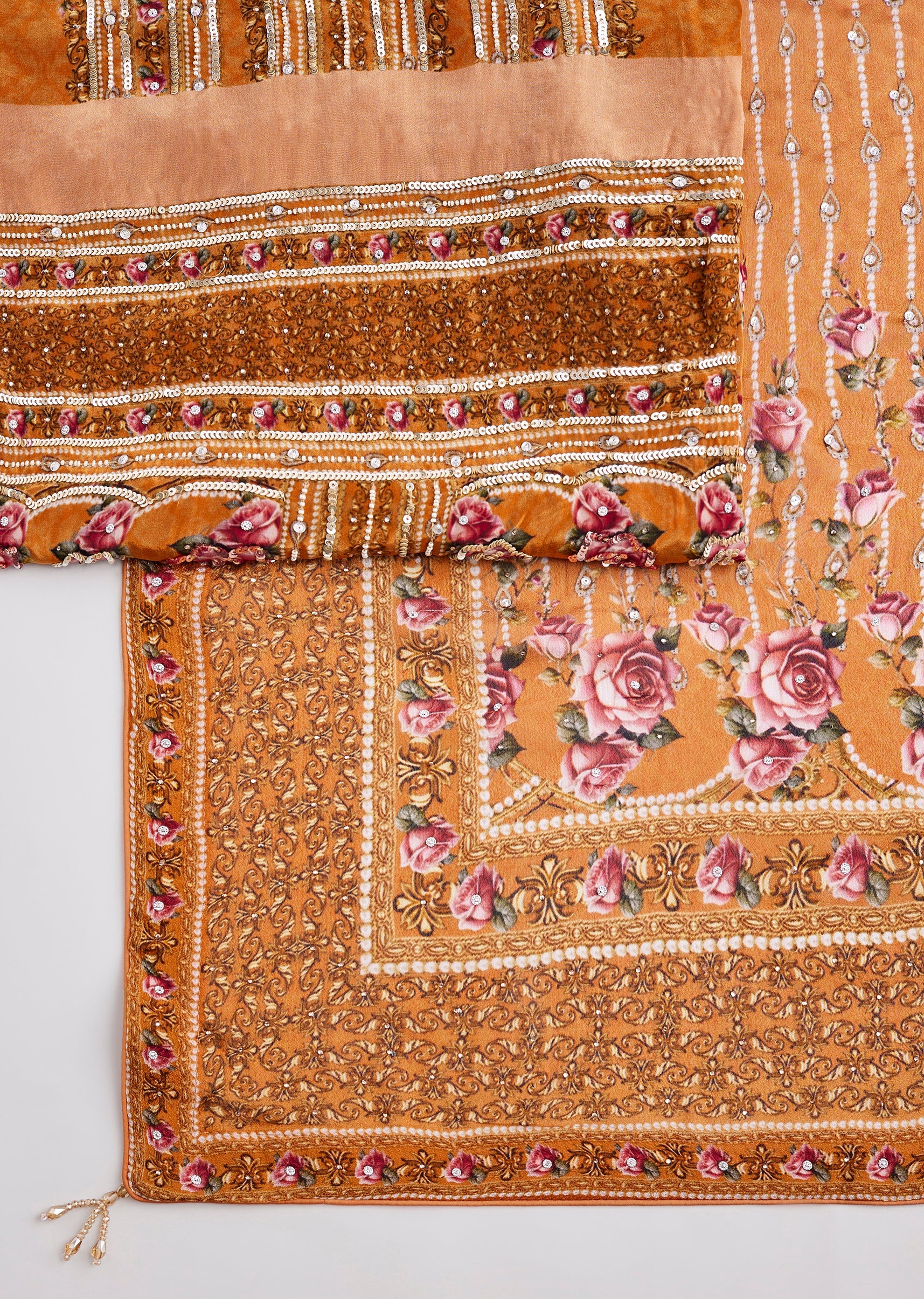 Yellow Crepe Printed Unstitched Suit Set With Dupatta - Image 3