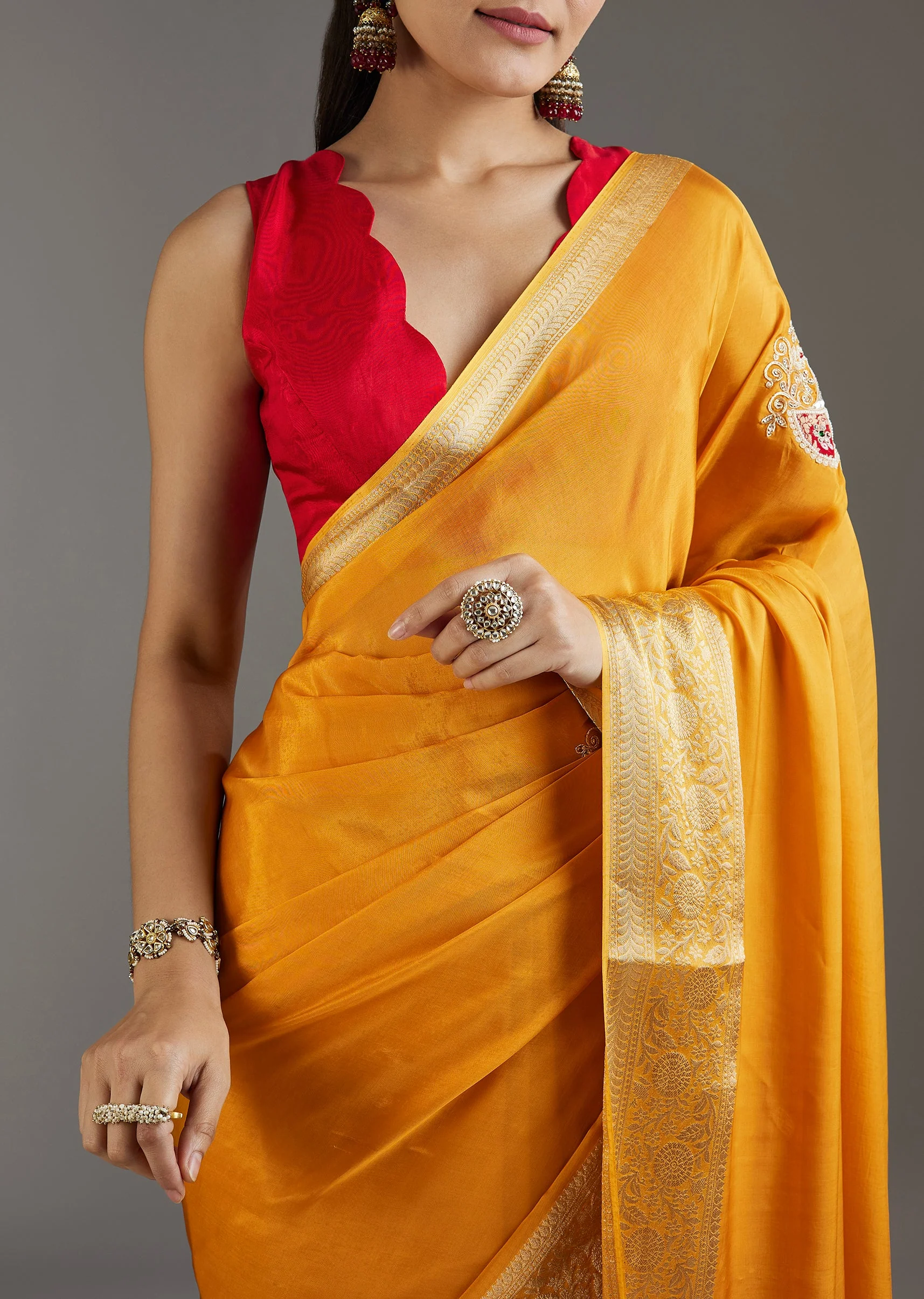 Yellow Crepe Saree - Image 2