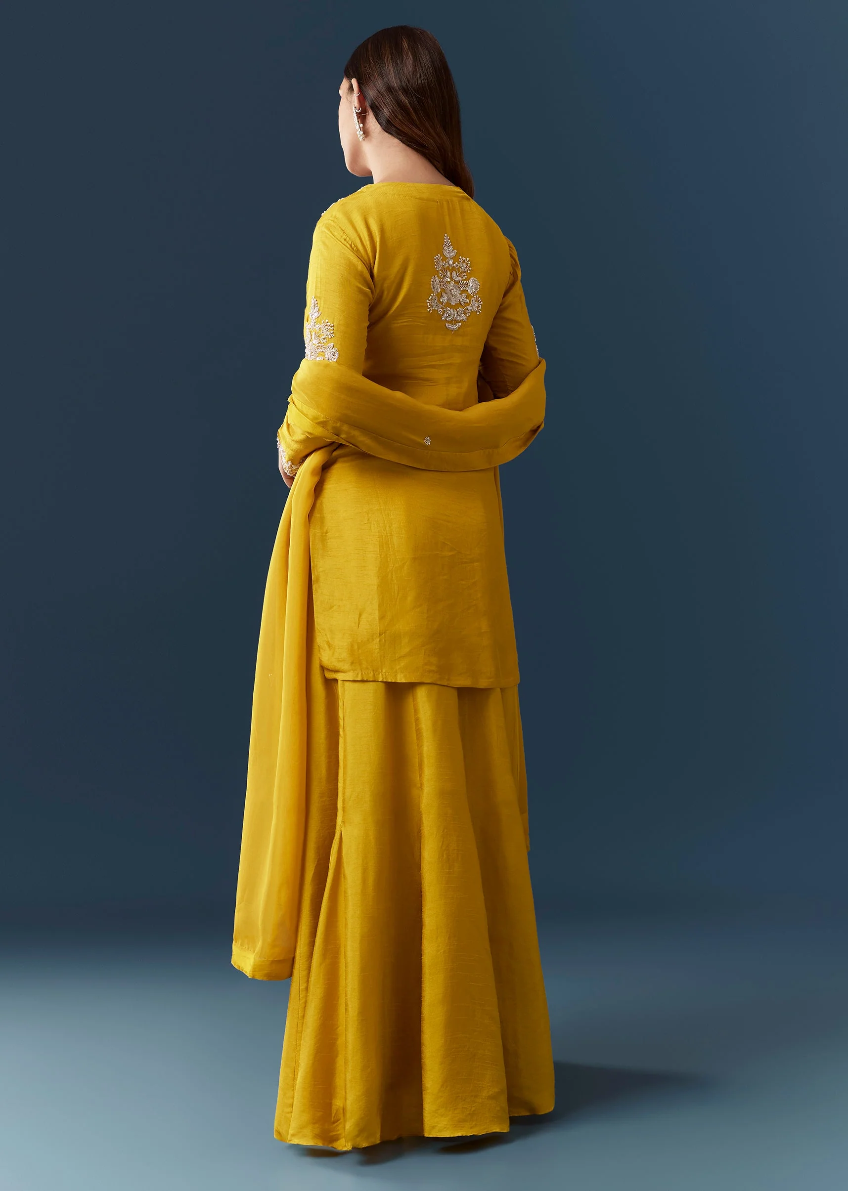 Yellow Cutdana Work Kurta and Skirt Set - Image 5
