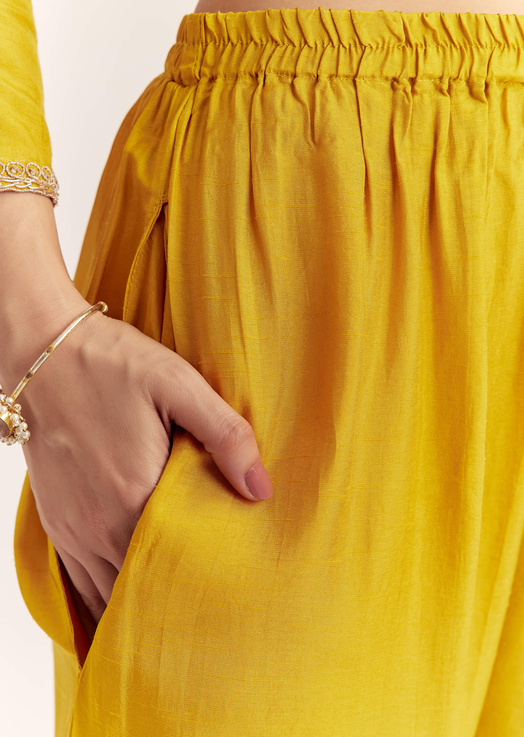 Yellow Dola Silk Kurta Dupatta Set With Zardosi And Thread Work - Image 6