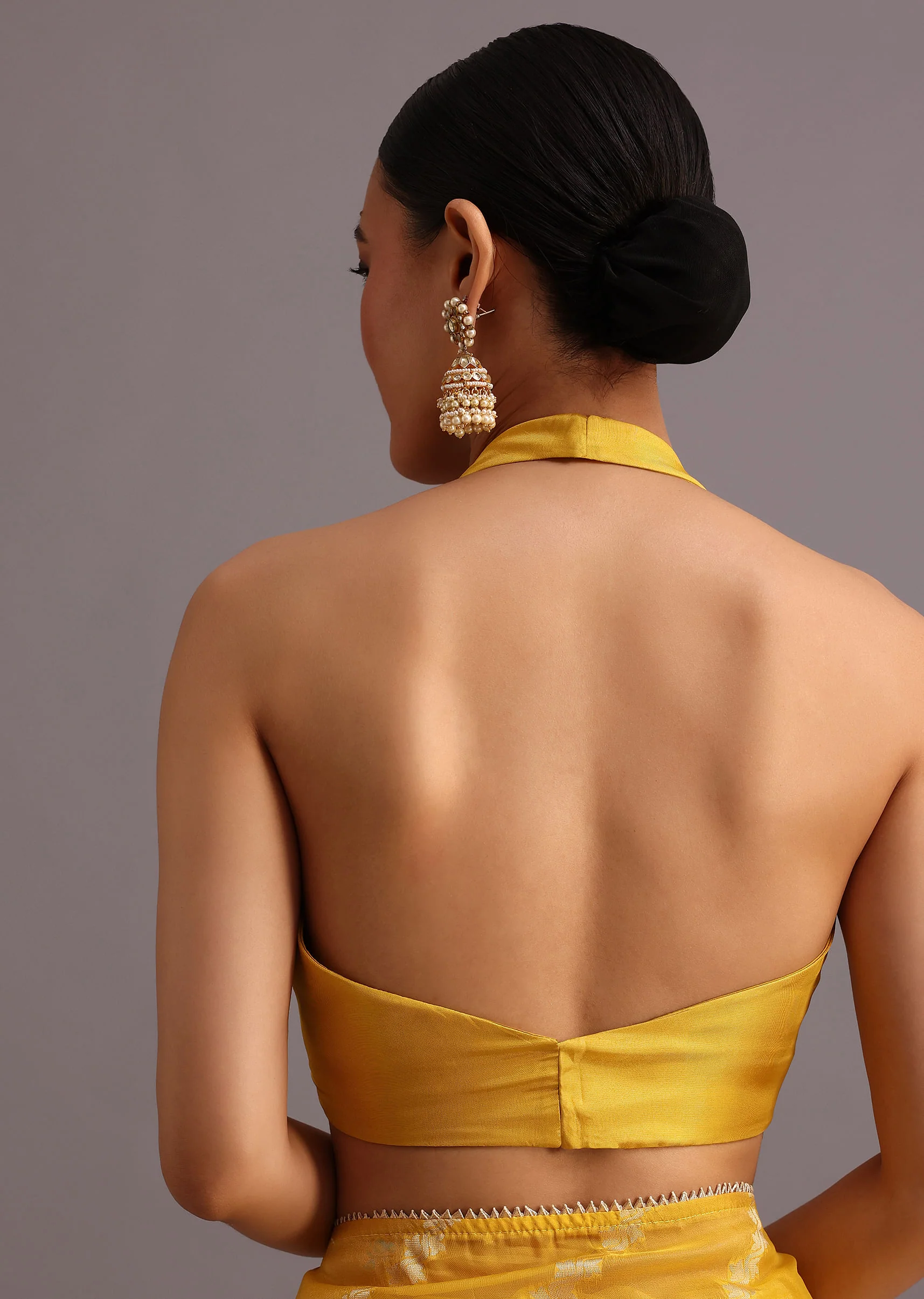 Yellow Dola Silk Leheriya Woven Saree With Gotta Patti Border - Image 8