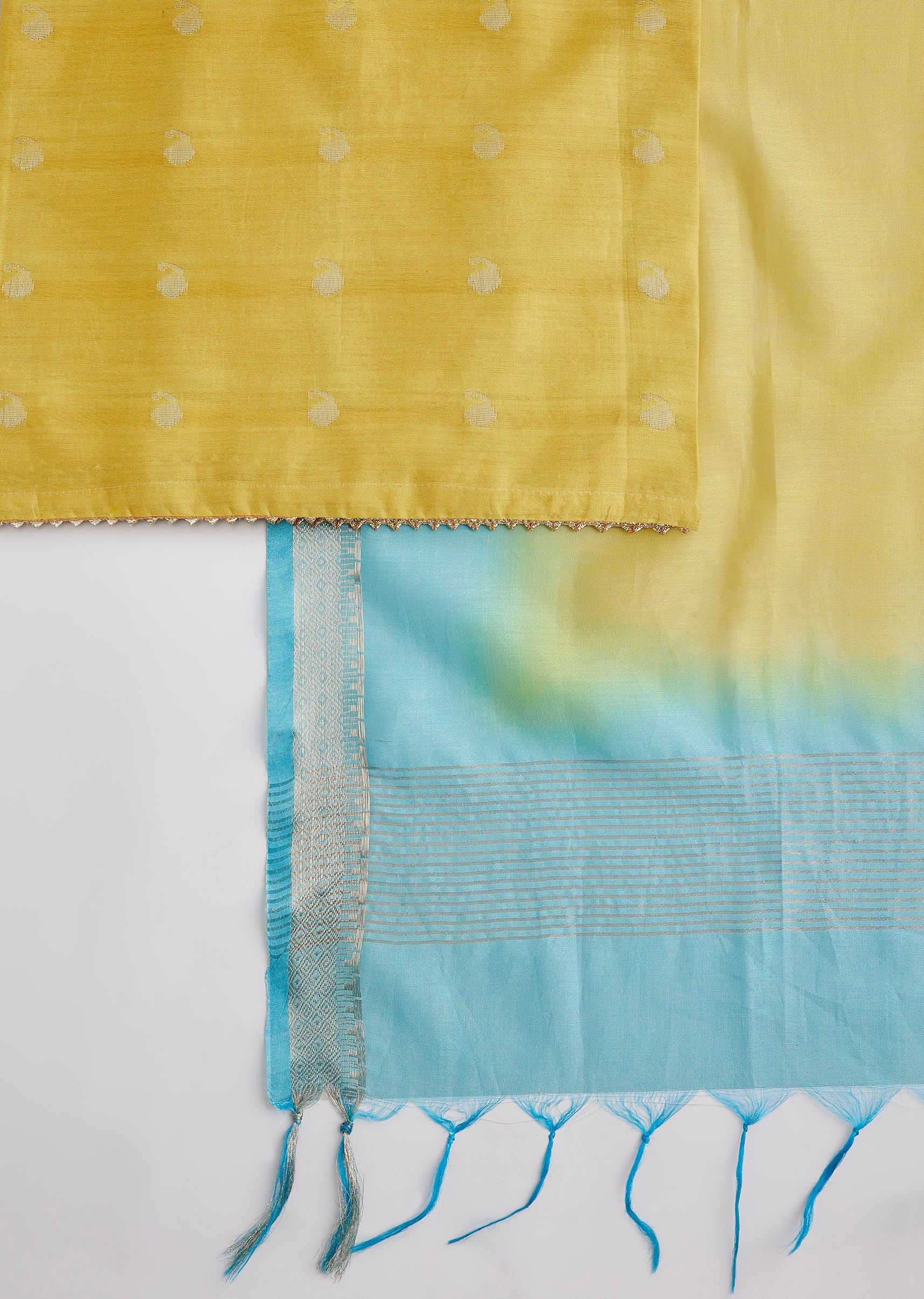 Yellow Dola Silk Zari Woven Unstitched Suit Set With Dupatta - Image 3