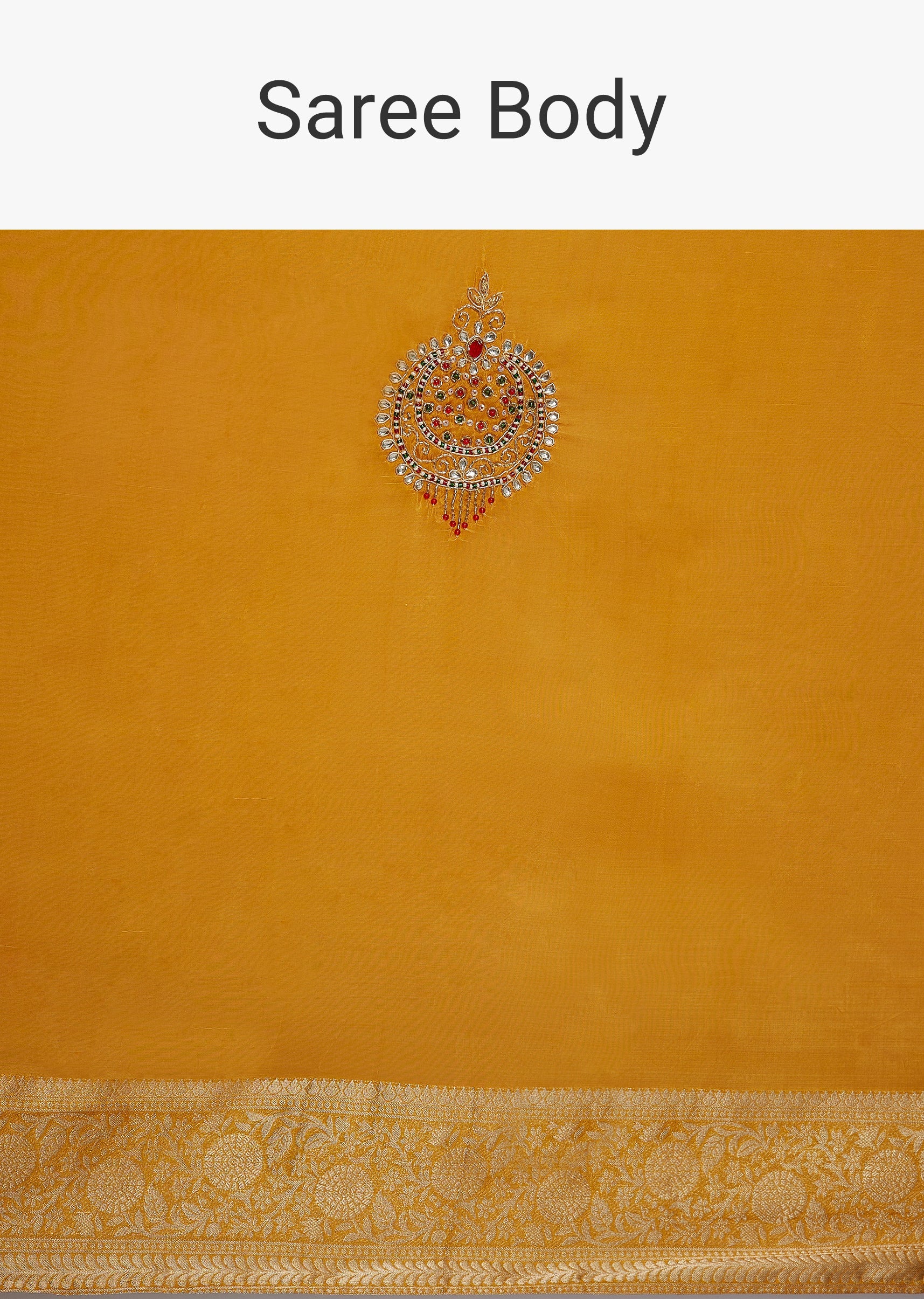 Yellow Embroidered Crepe Saree - Image 9