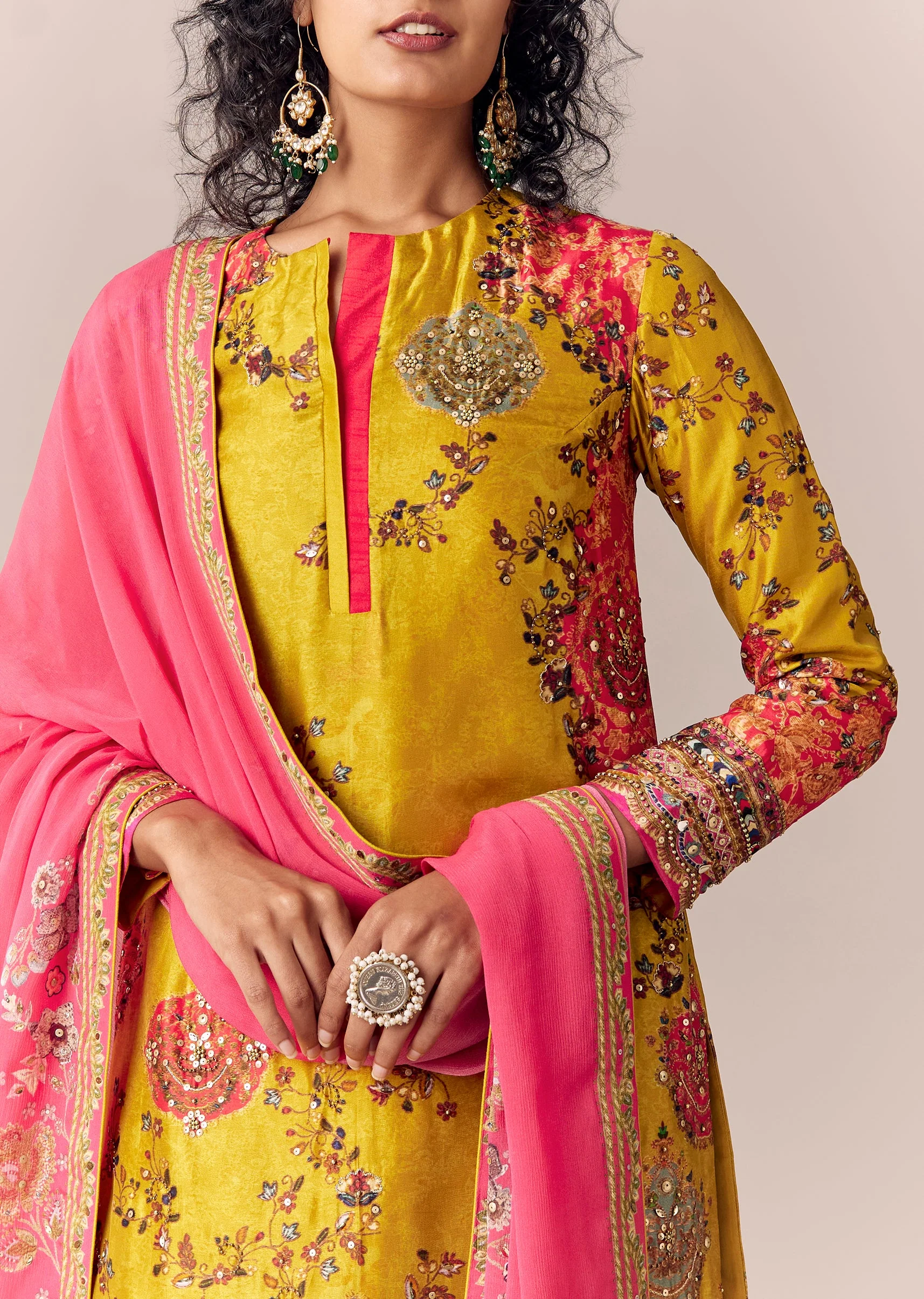 Yellow Embroidered Kurta Pant Set With Dupatta - Image 2
