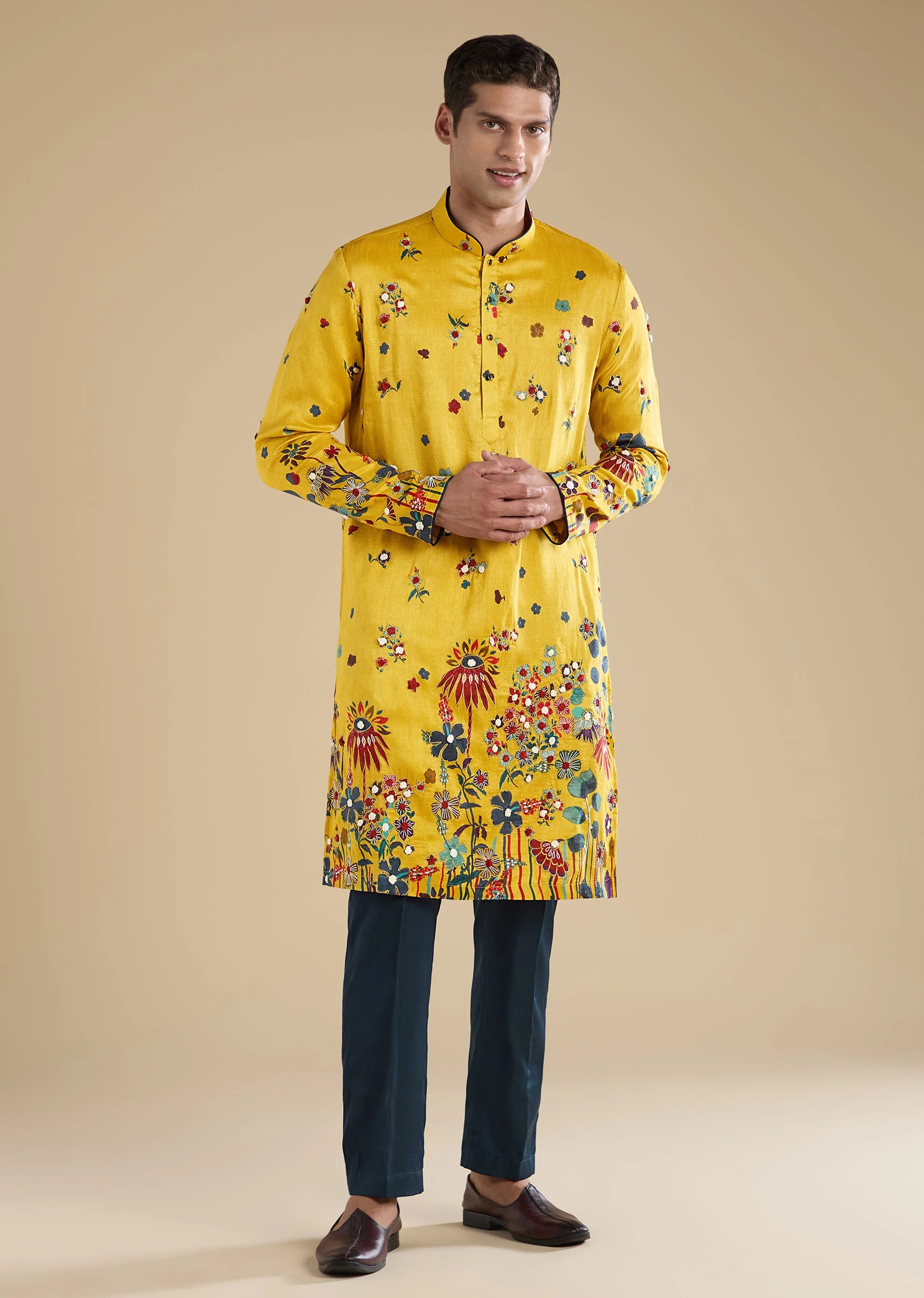 Yellow Embroidered Kurta Set With Pants - Image 3