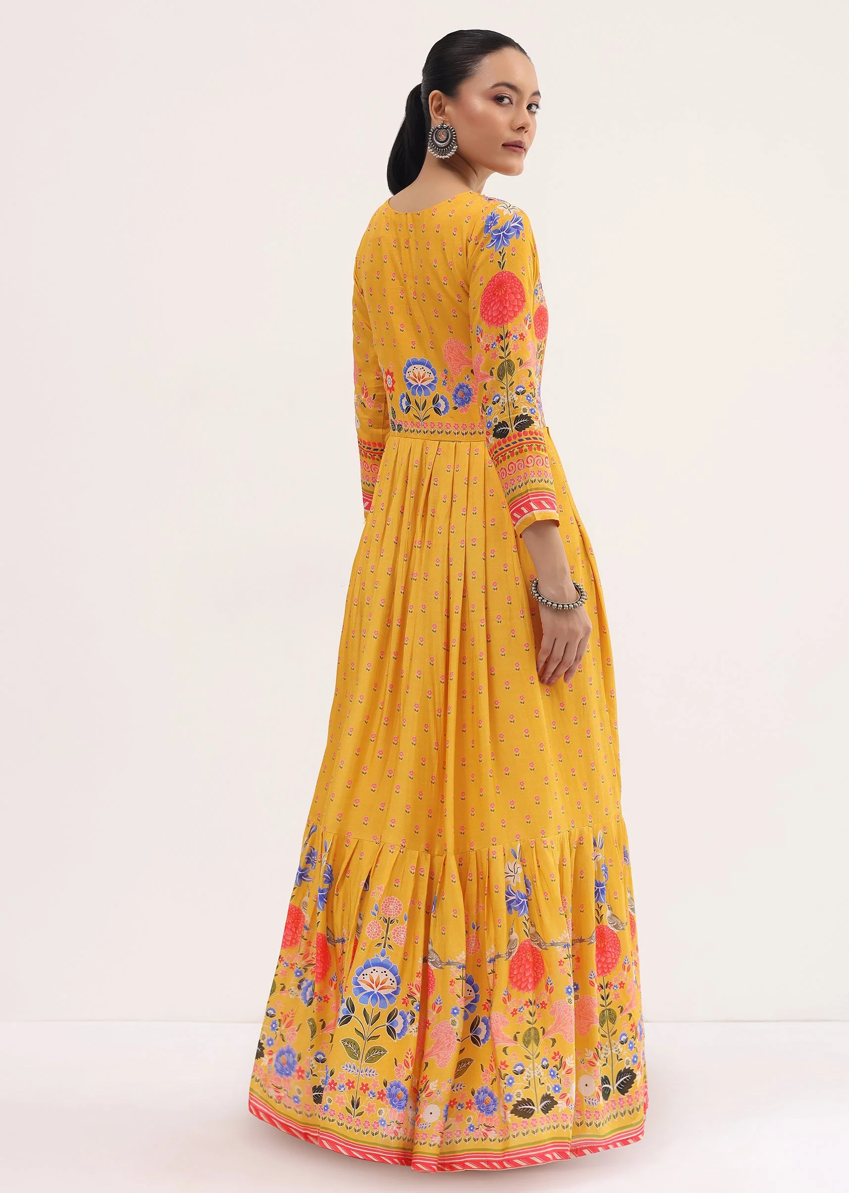 Yellow Embroidered Silk Long Kurti - Image 5
