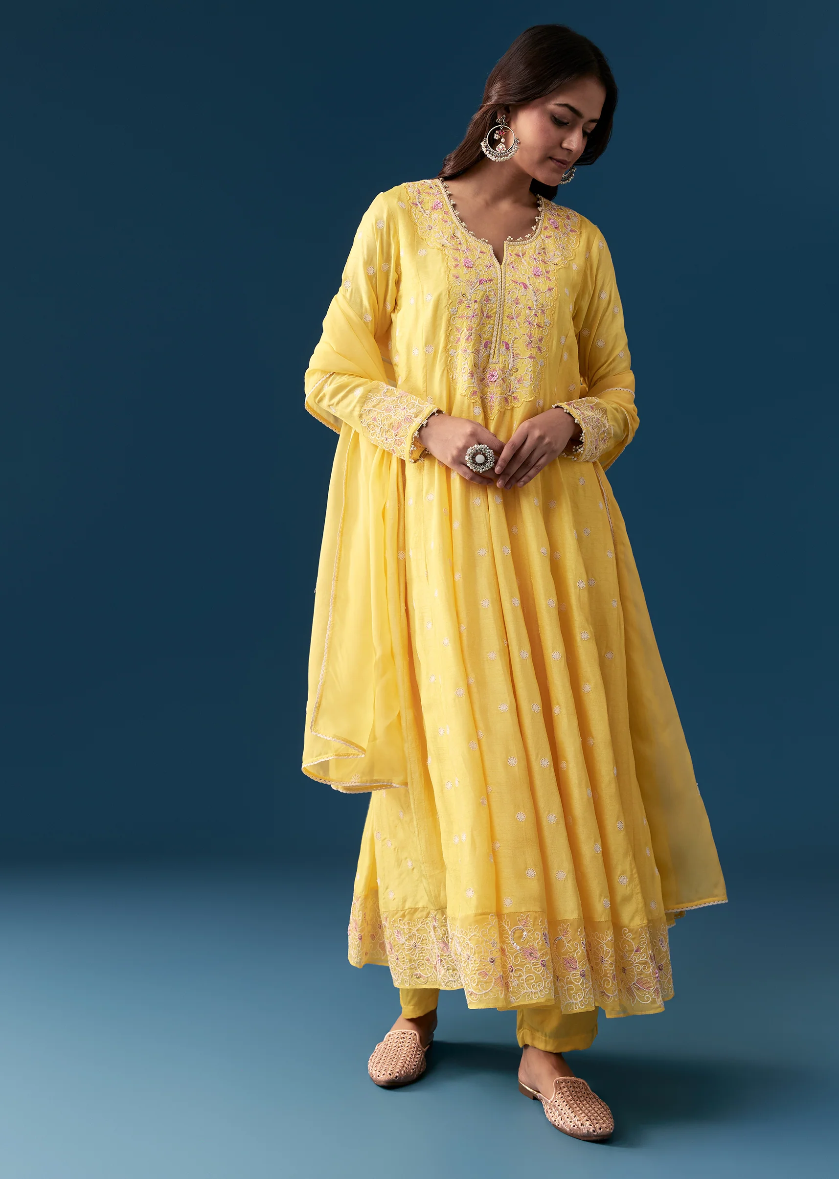 Yellow Festive Pair – Anarkali For Her And Kurta Set For Him - Image 3