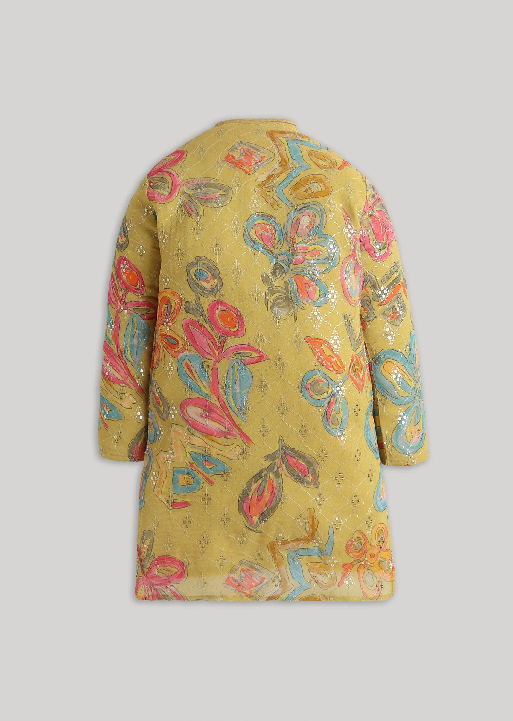 Yellow Floral Georgette Kurta Set With Sequin Detailing - Image 3
