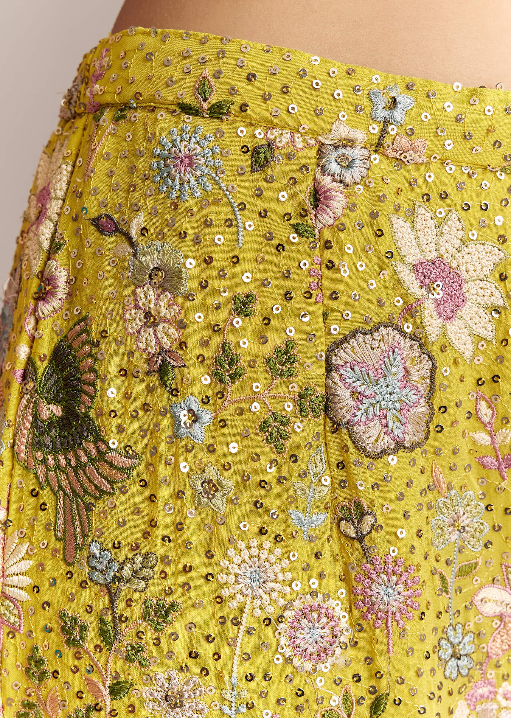 Yellow Georgette Palazzo Suit With Heavy Sequins And Resham Work - Image 6