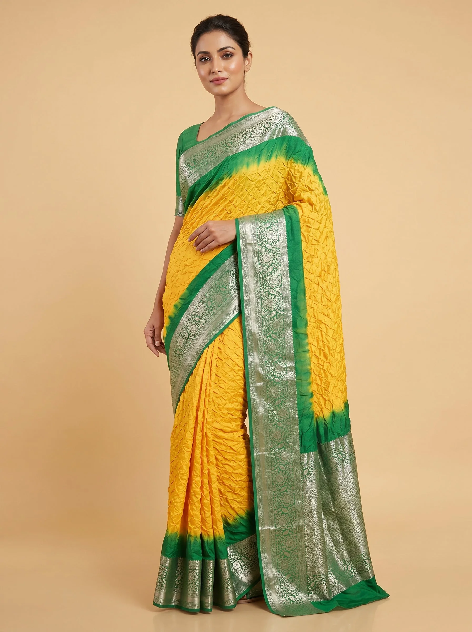 Yellow Green Zest Bandhani Saree