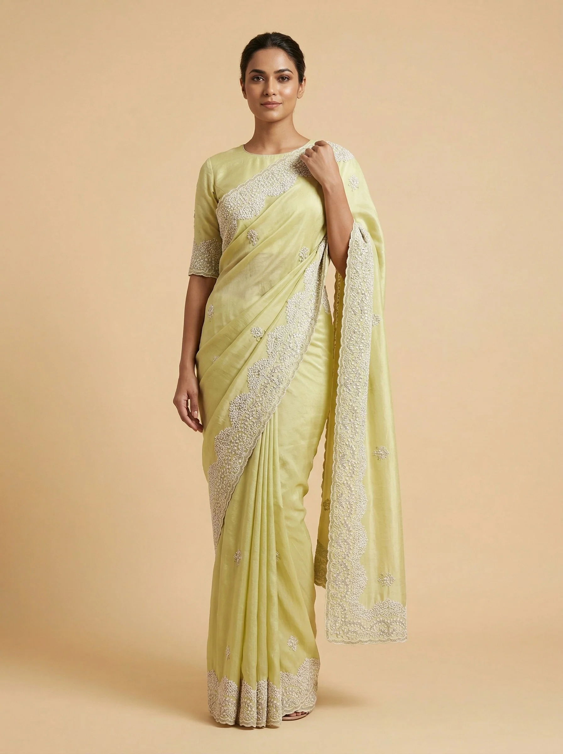 Yellow Illuminated Embroidered Saree