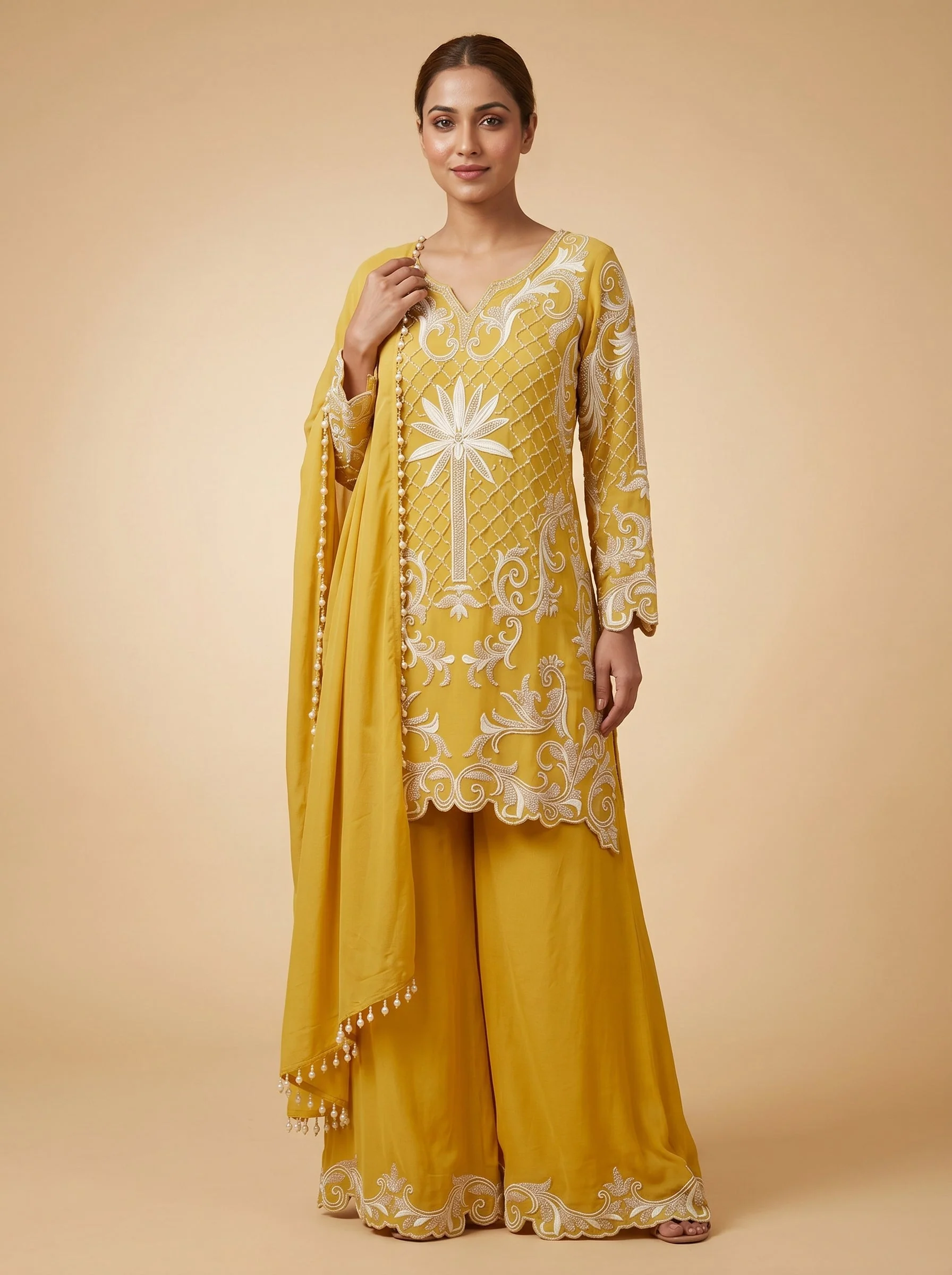 Yellow Kurti Pant Set Suit