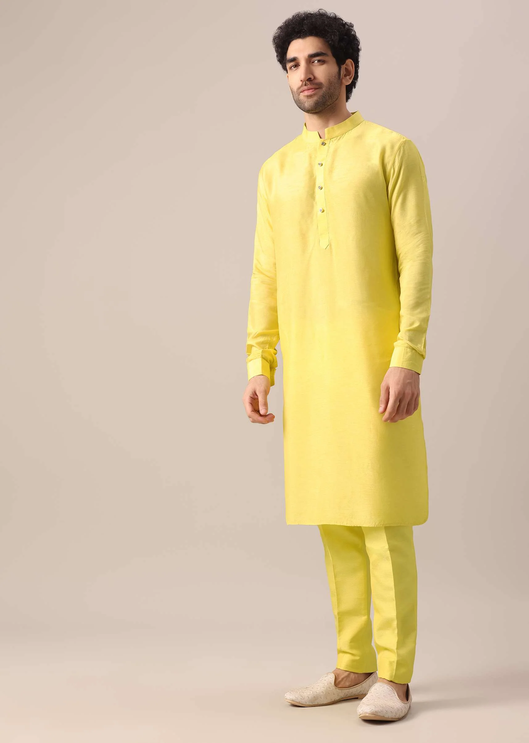 Yellow Mirror Work Jacket And Kurta Set - Image 6