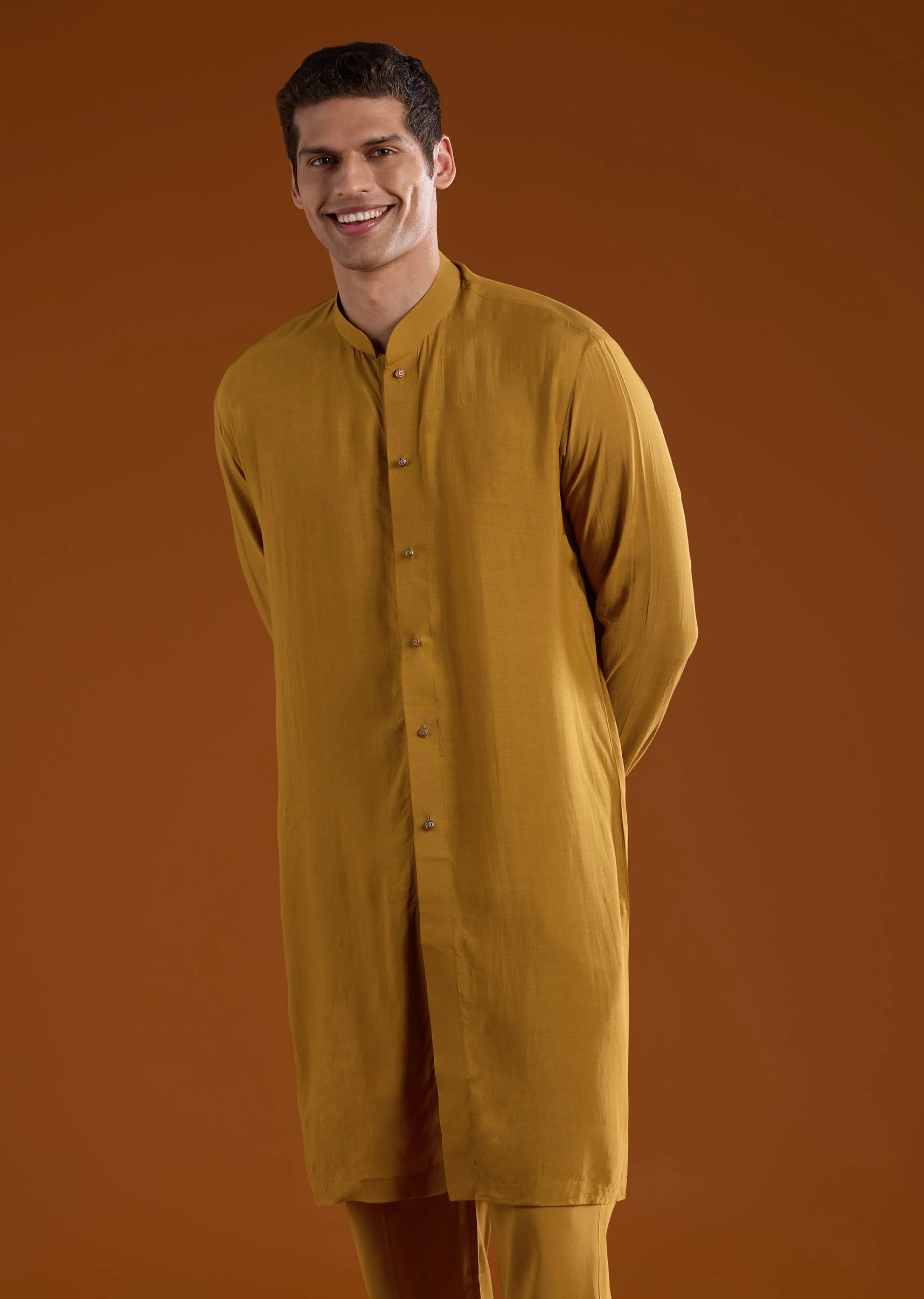 Yellow Muslin Cutdana Work Indowestern Kurta Set - Image 6