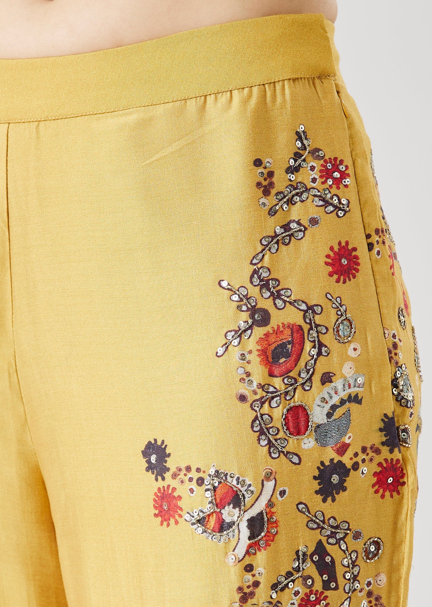 Yellow OneShoulder Printed Crop Top Palazzo Set - Image 6