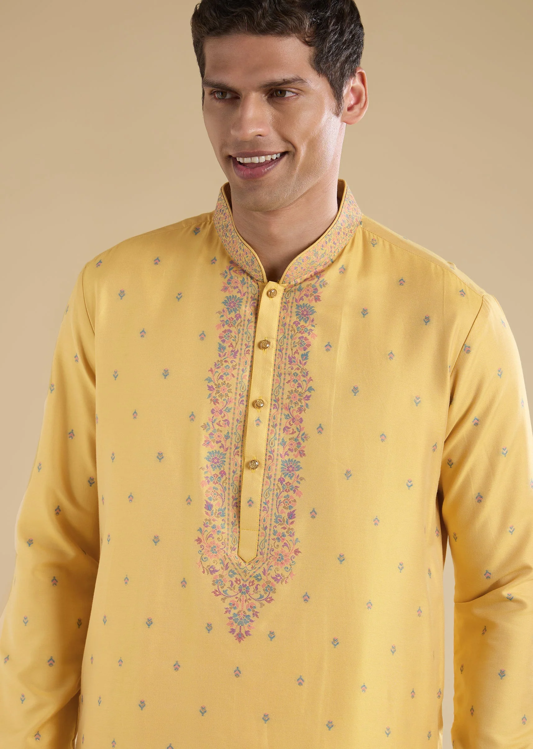 Yellow Printed Kurta Set With Dupatta - Image 4