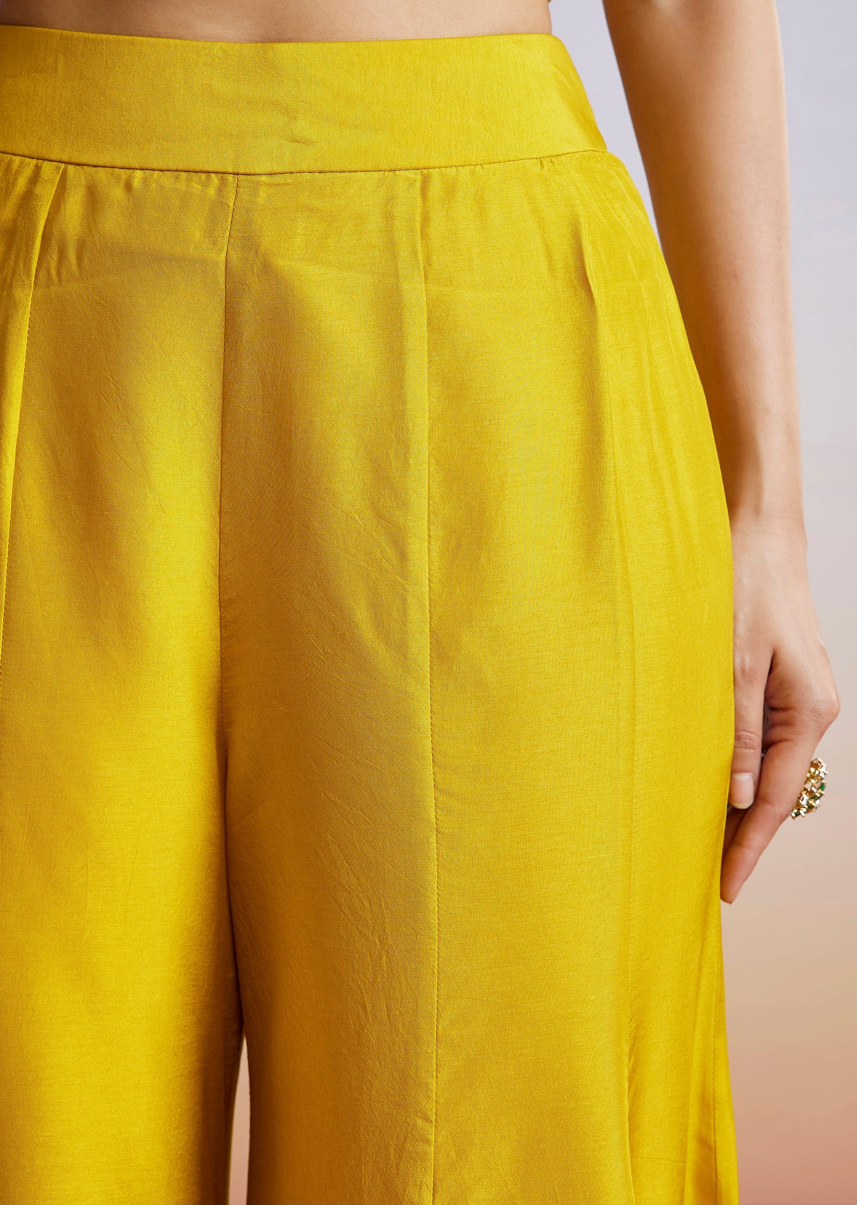 Yellow Printed Peplum Palazzo Set - Image 6