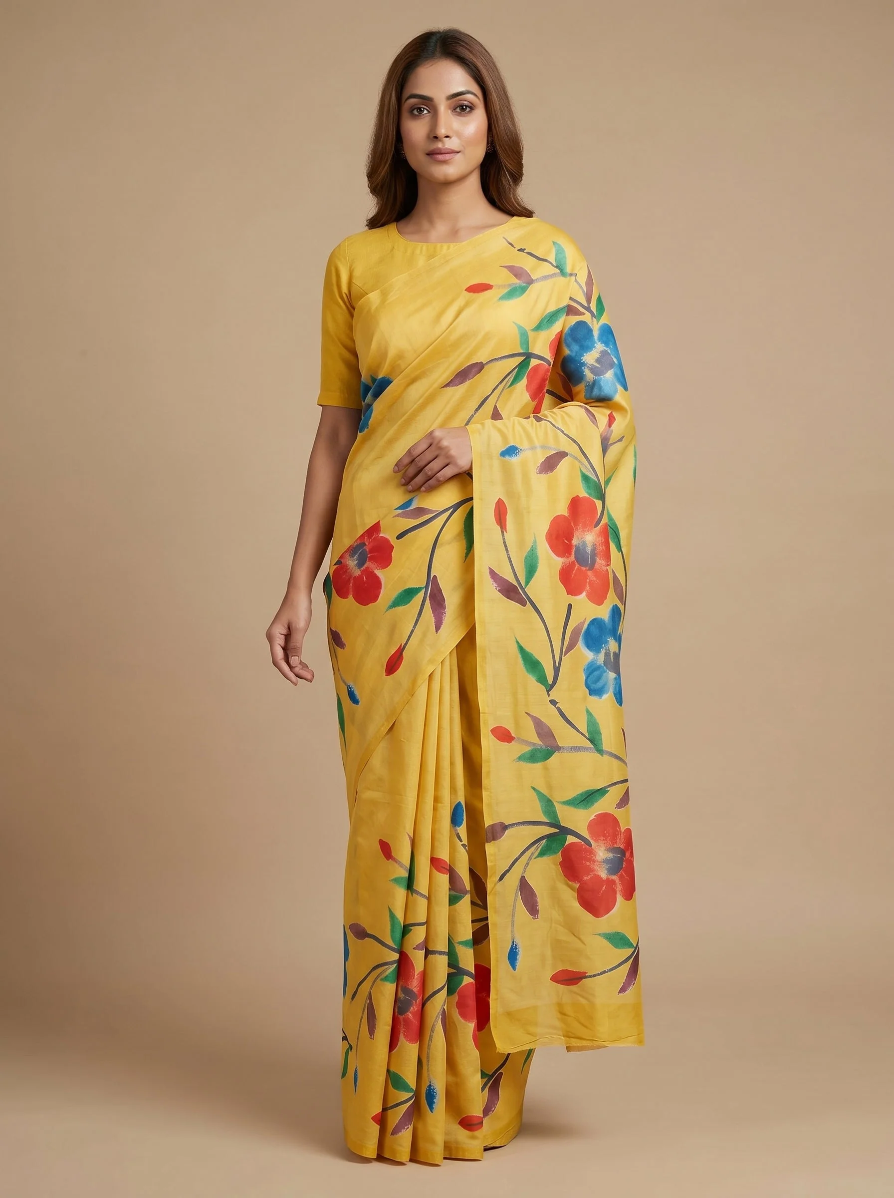 Yellow Printed Saree