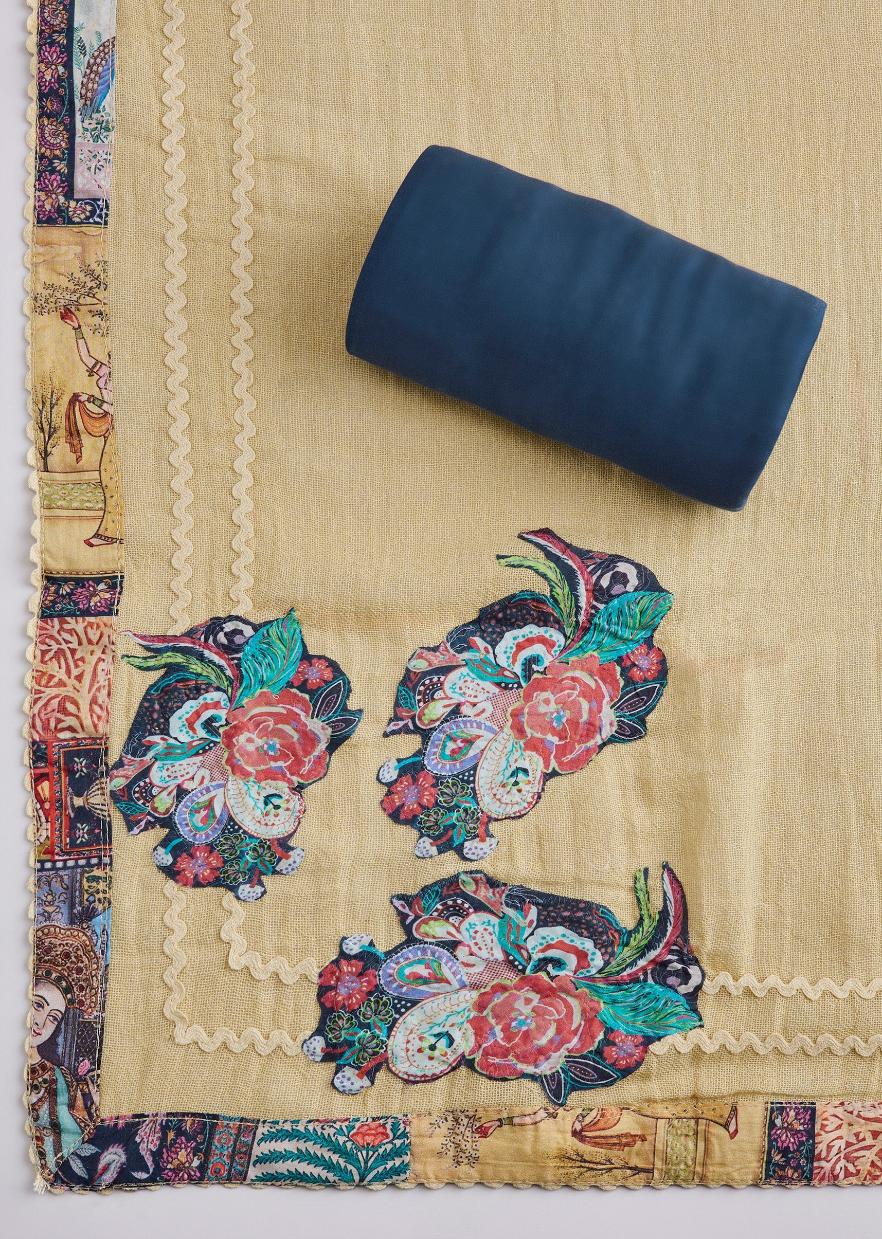 Yellow Printed Unstitched Suit Set With Dupatta - Image 4
