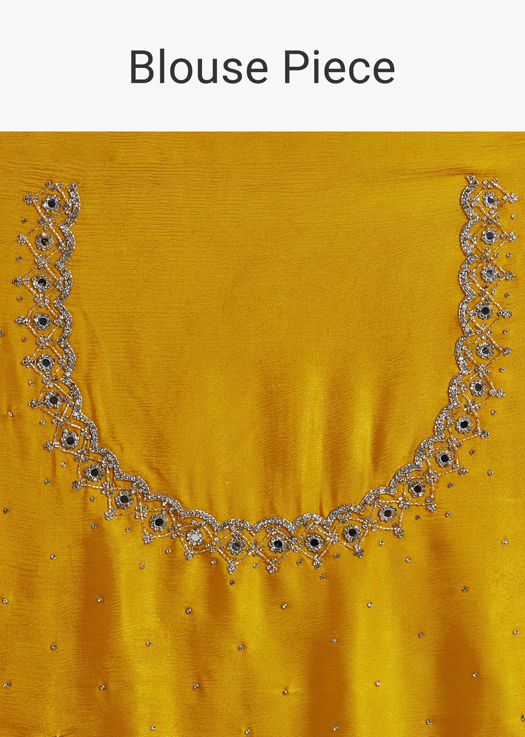 Yellow Satin Saree with Sequins and Unstitched Bouse - Image 10