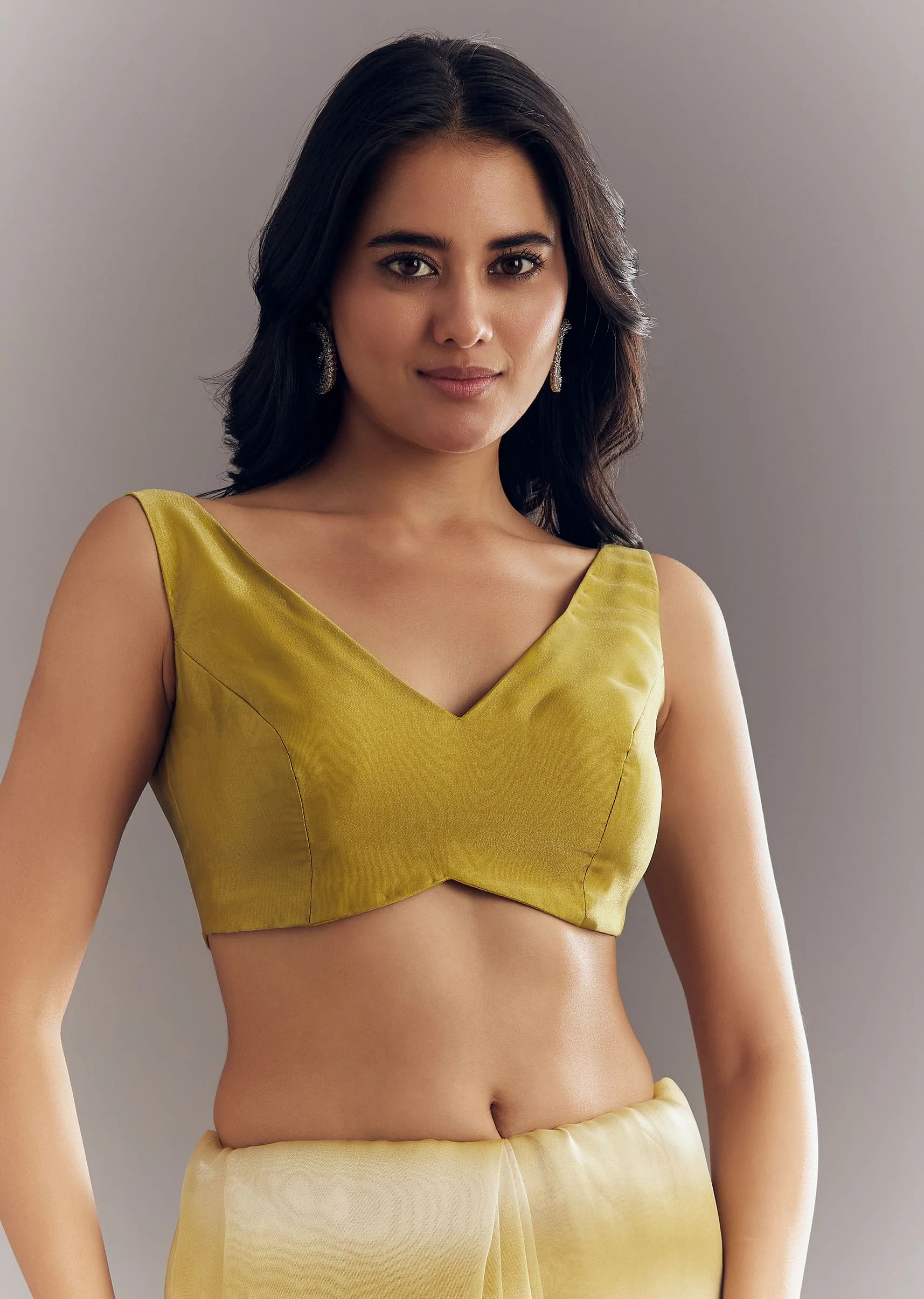 Yellow Shaded Glass Tissue Saree With Cutdana Embroidery And Scallop Border - Image 7