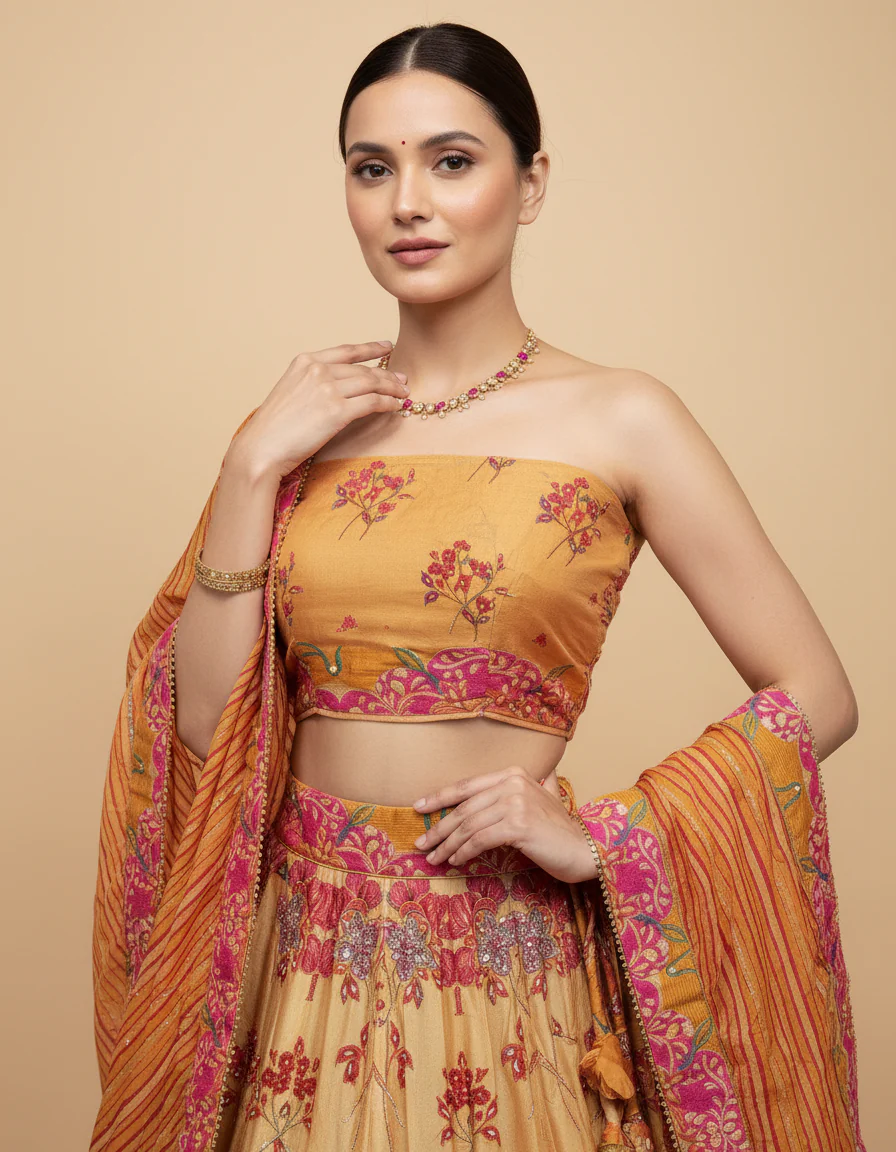 Yellow Sunshine Bridesmaid Lehenga - Image 3