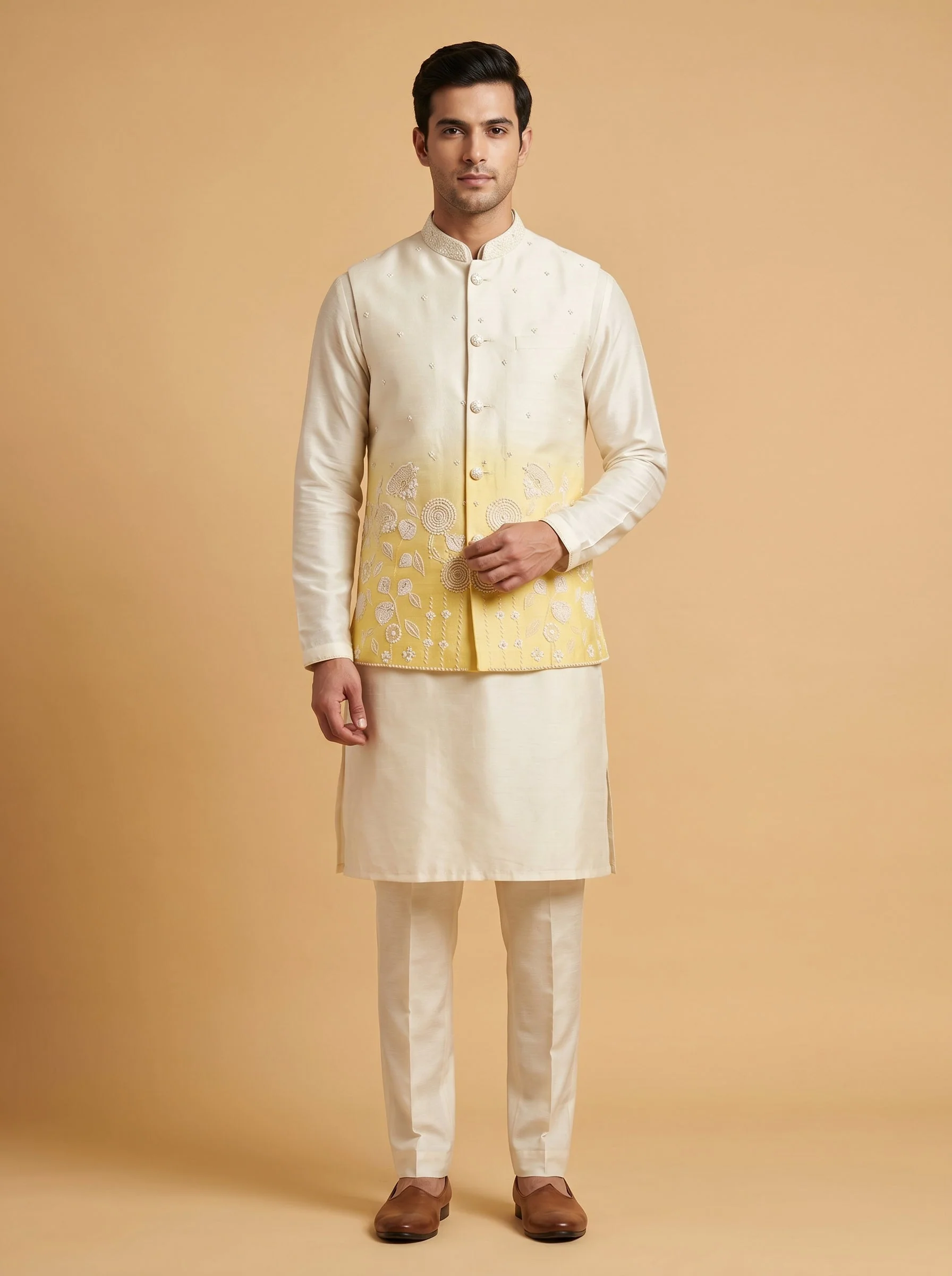 Yellow Traditional Jacket Kurta Set