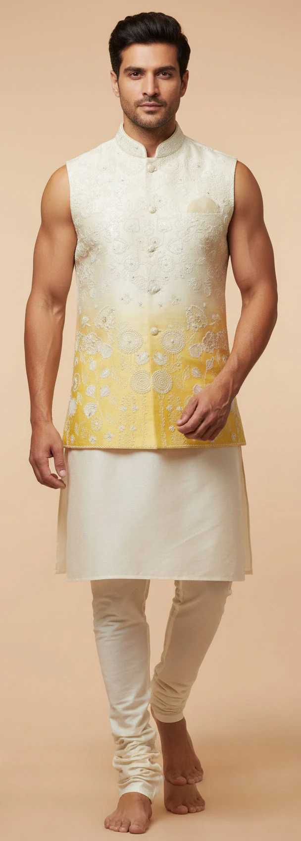 Yellow Traditional Jacket Kurta Set - Image 2