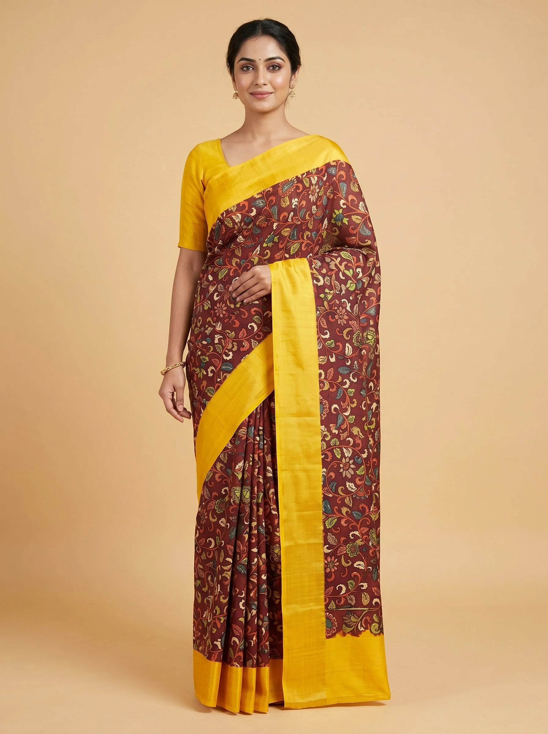 Yellow Wine Glow Saree
