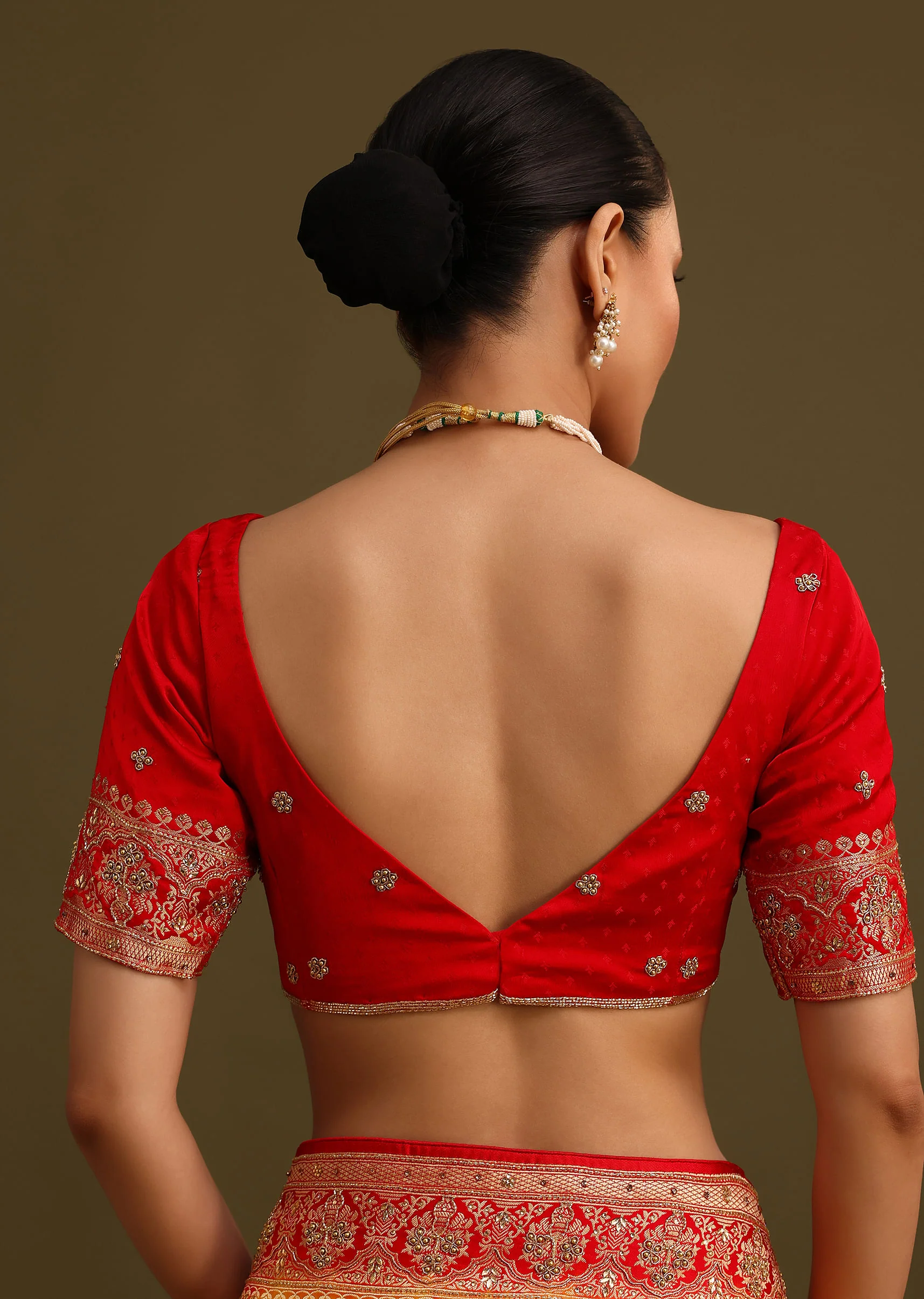 Yellow Zardosi Embroidered Saree With Contrast Pallu Border And Unstitched Blouse - Image 8