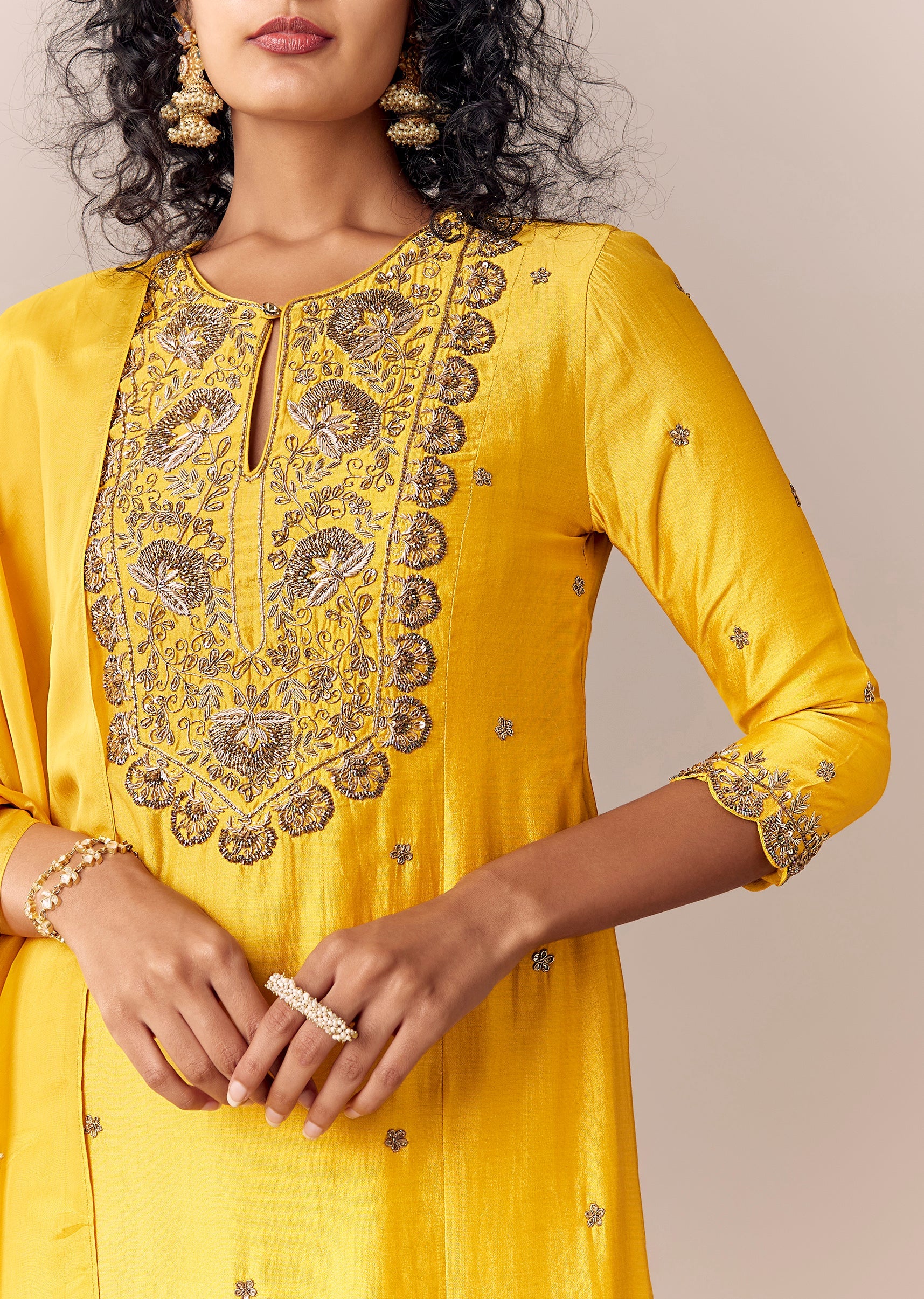 Yellow Zardosi Sharara Set With Dupatta - Image 2