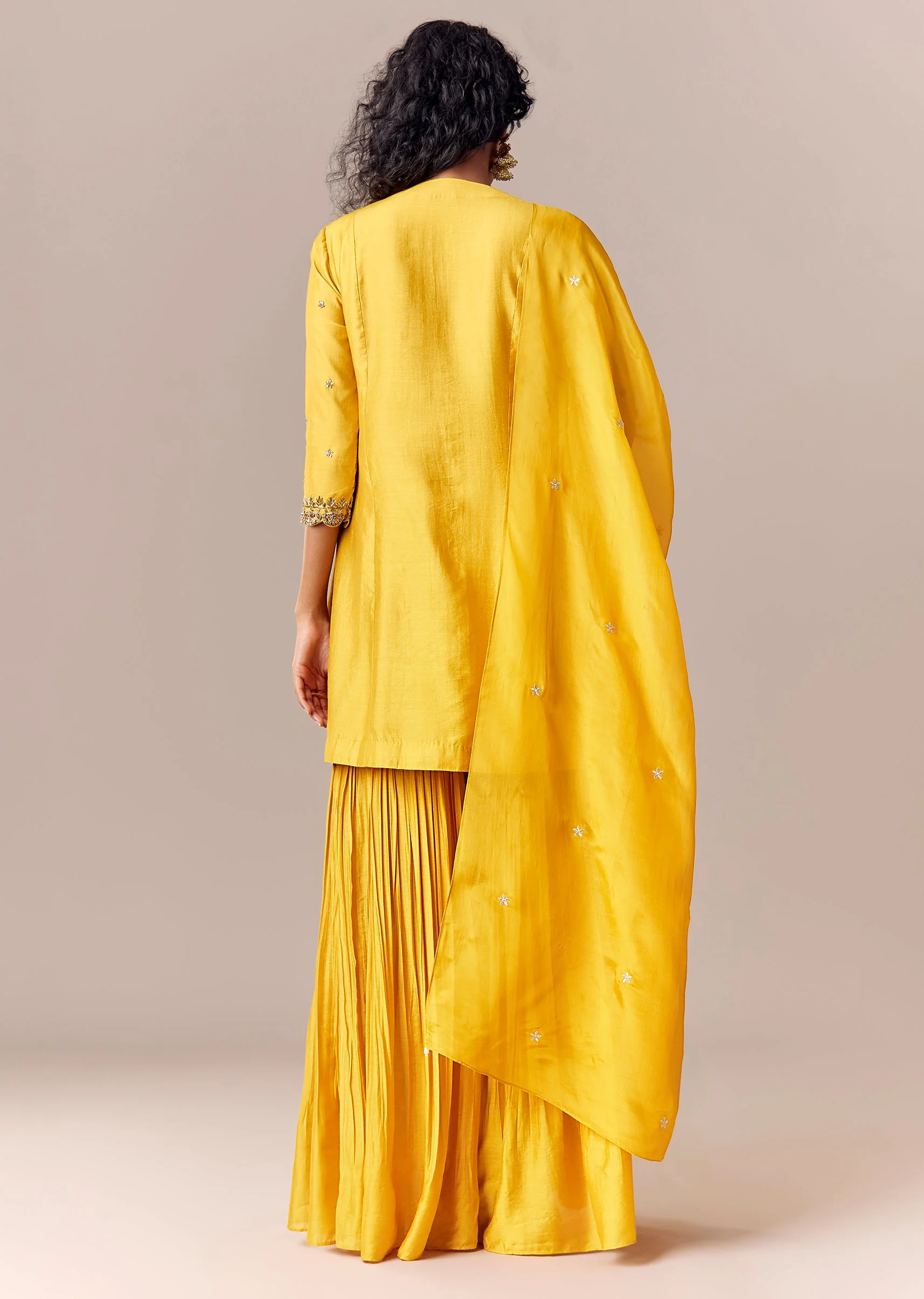 Yellow Zardosi Sharara Set With Dupatta - Image 5