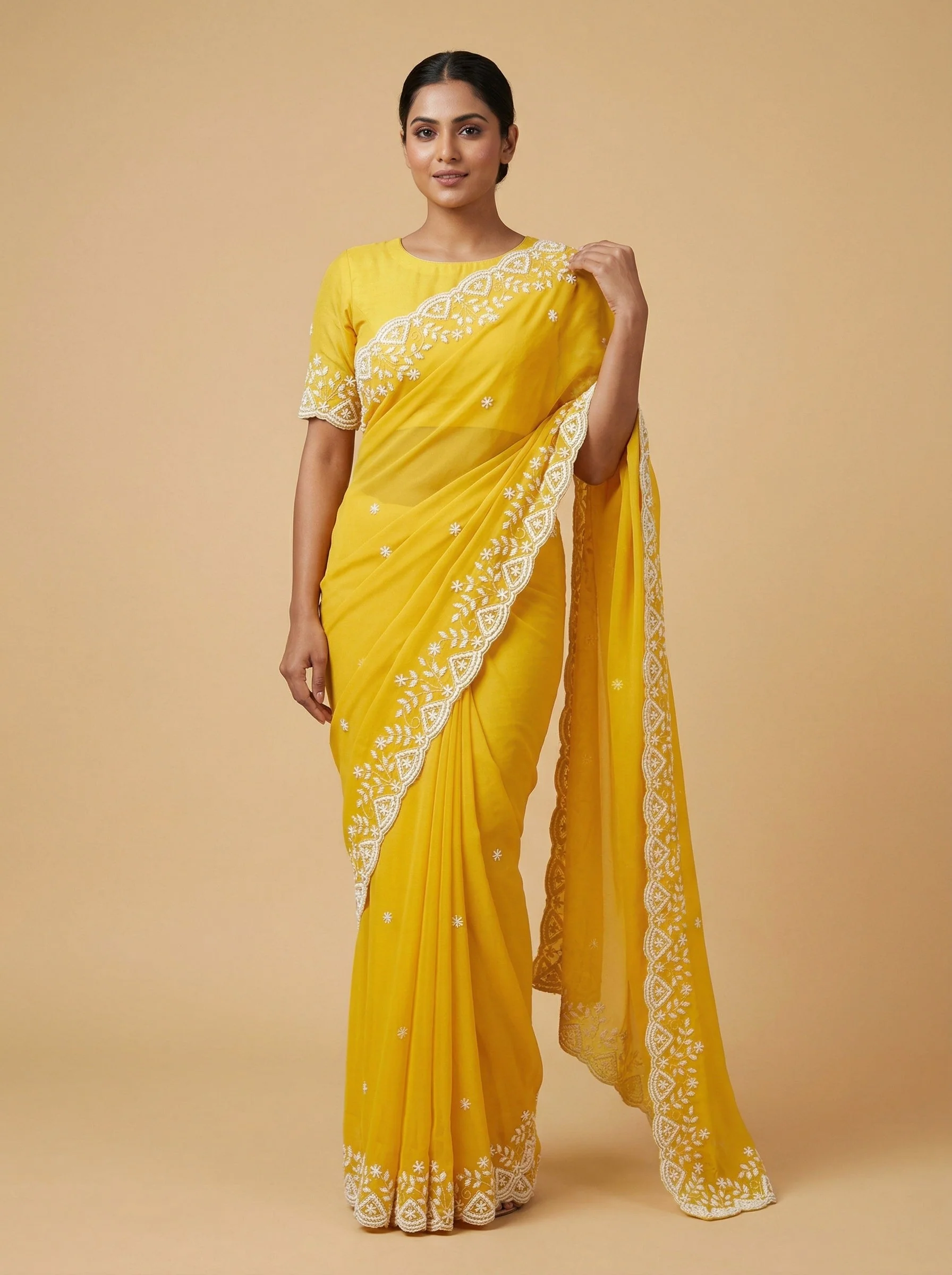 Zesty Yellow Green Embroidered Saree